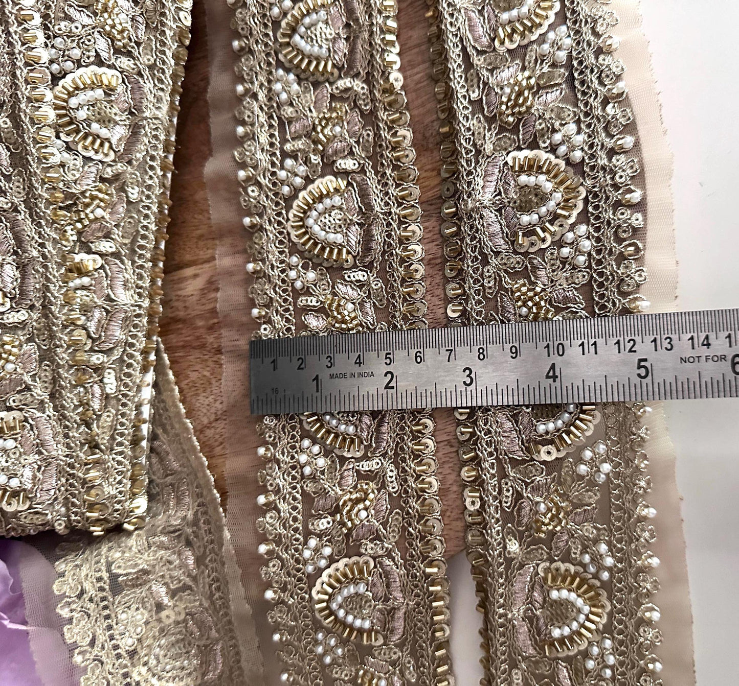 Luxury Hand Embroidered Pearl Sequin Trim Gold Zardozi Lace Border for Saree Dupatta Bridal Veil Lehenga & Wedding Dress Indian Craft Ribbon