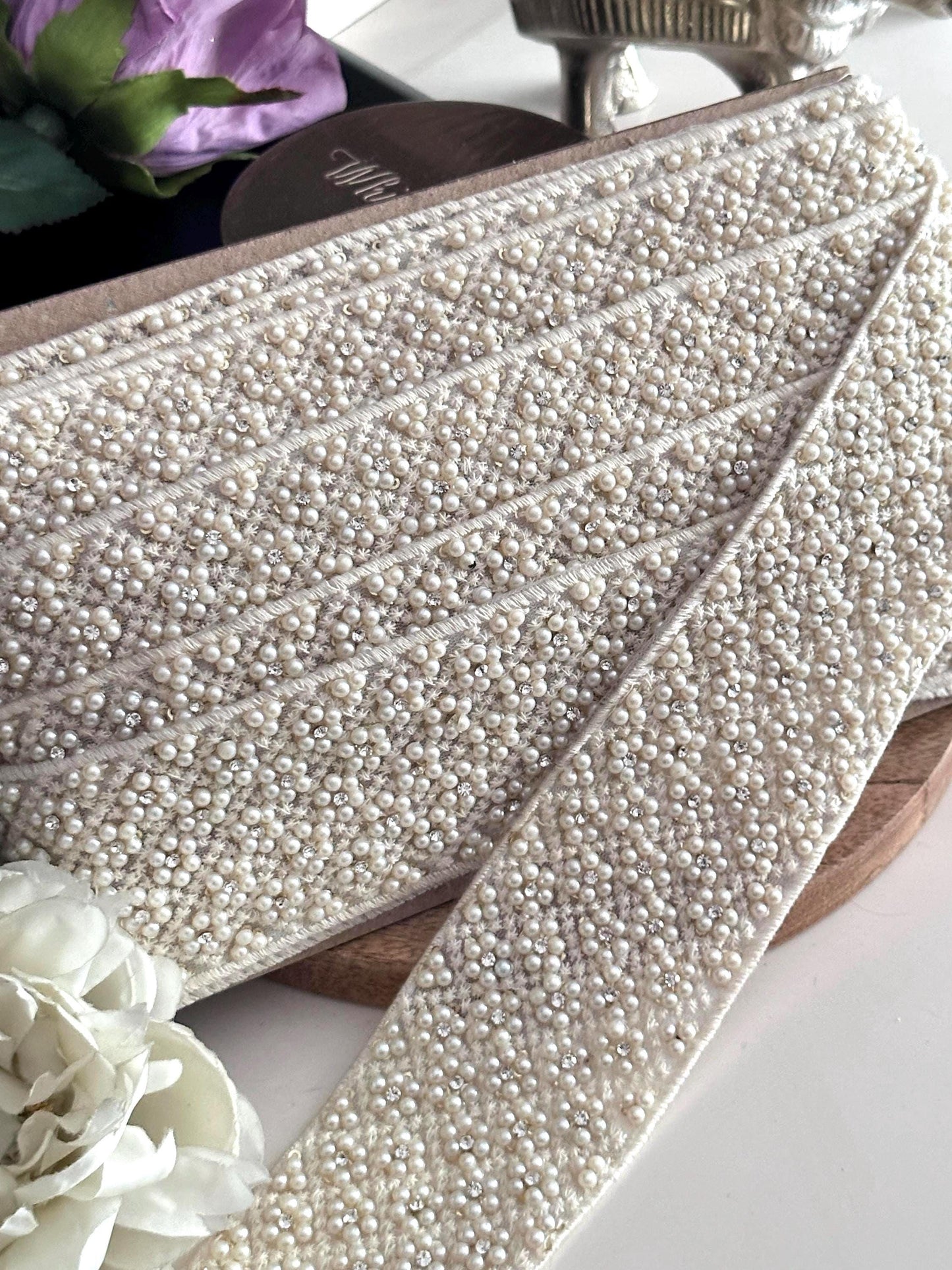 Pearl and Rhinestone Beaded Trim