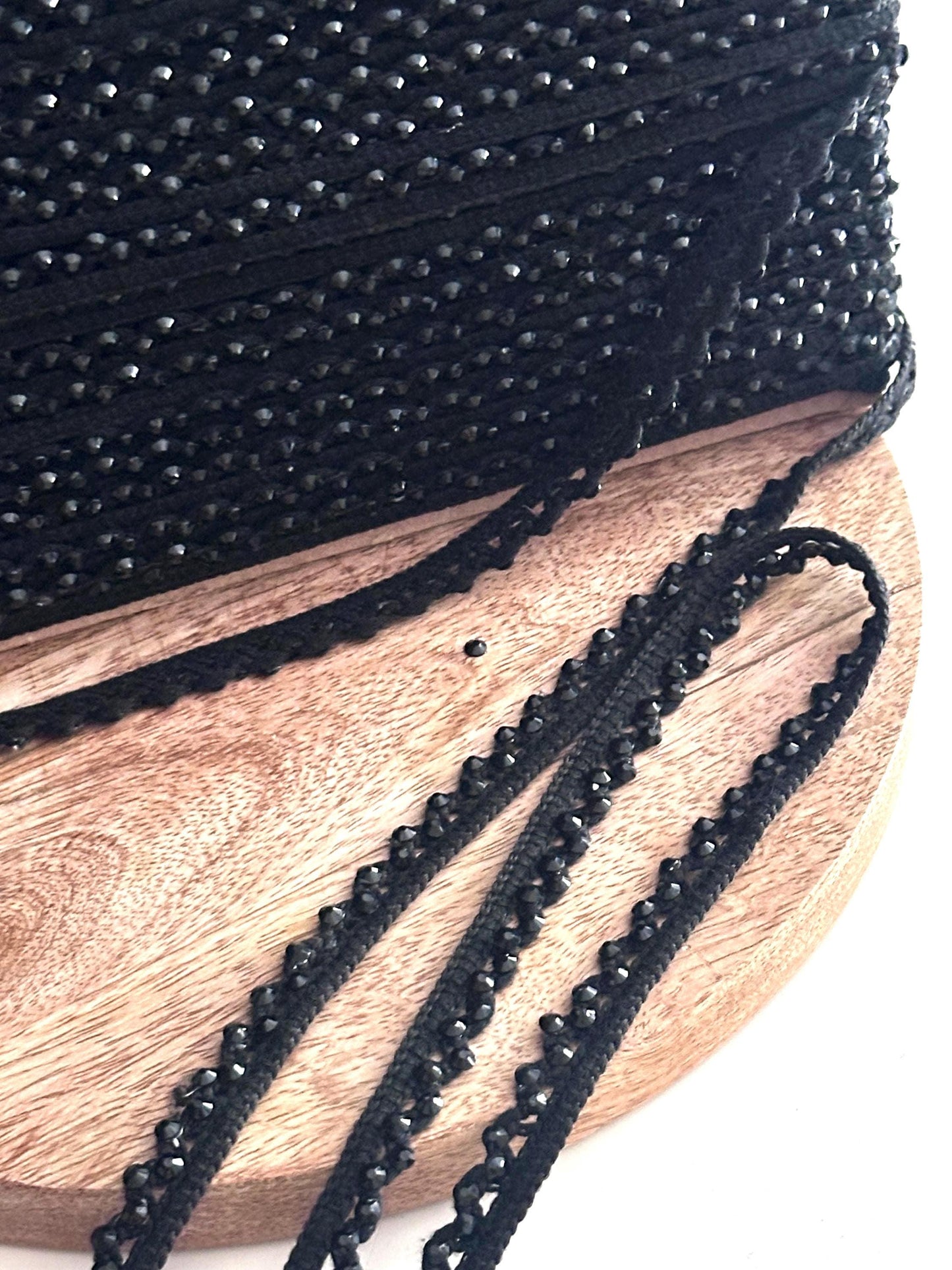 Black Crystal Beaded Lace Trim Sparkling Bridal Veil Ribbon Border Edging for Dress Saree DIY Craft Gothic & Partywear Sewing Trim 9mtrs