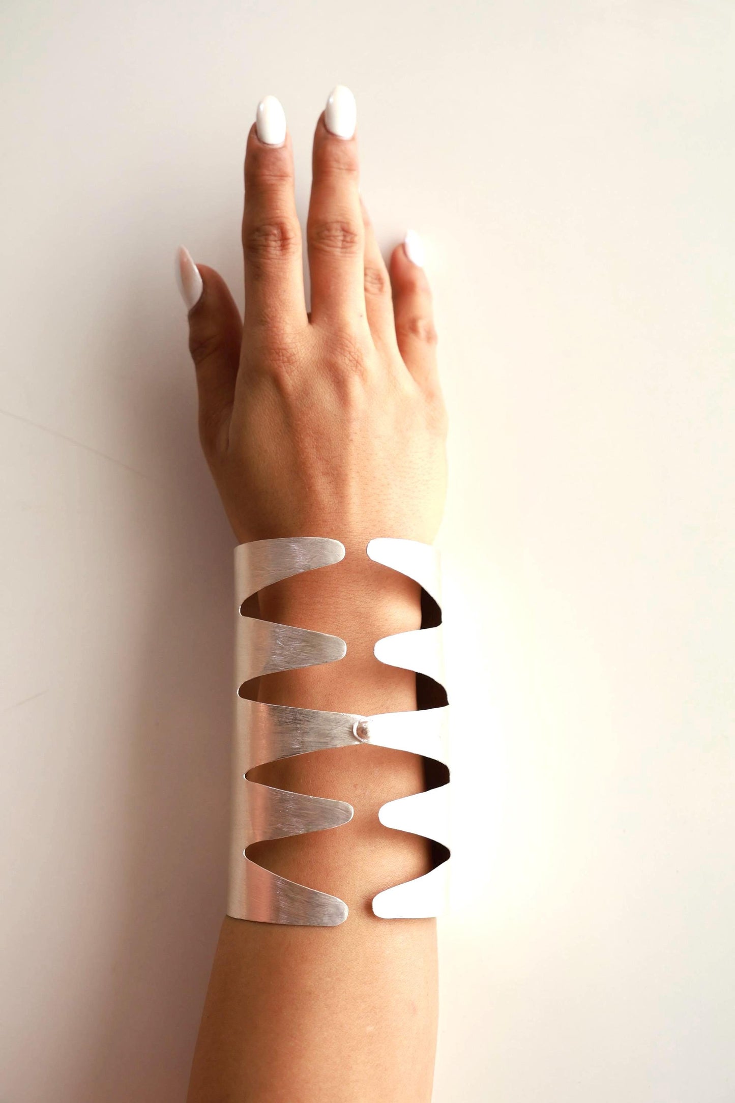 Statement Silver Cuff Bracelet Handmade Modern Arm Jewelry Bold Sculptural Wide Bangle for Women