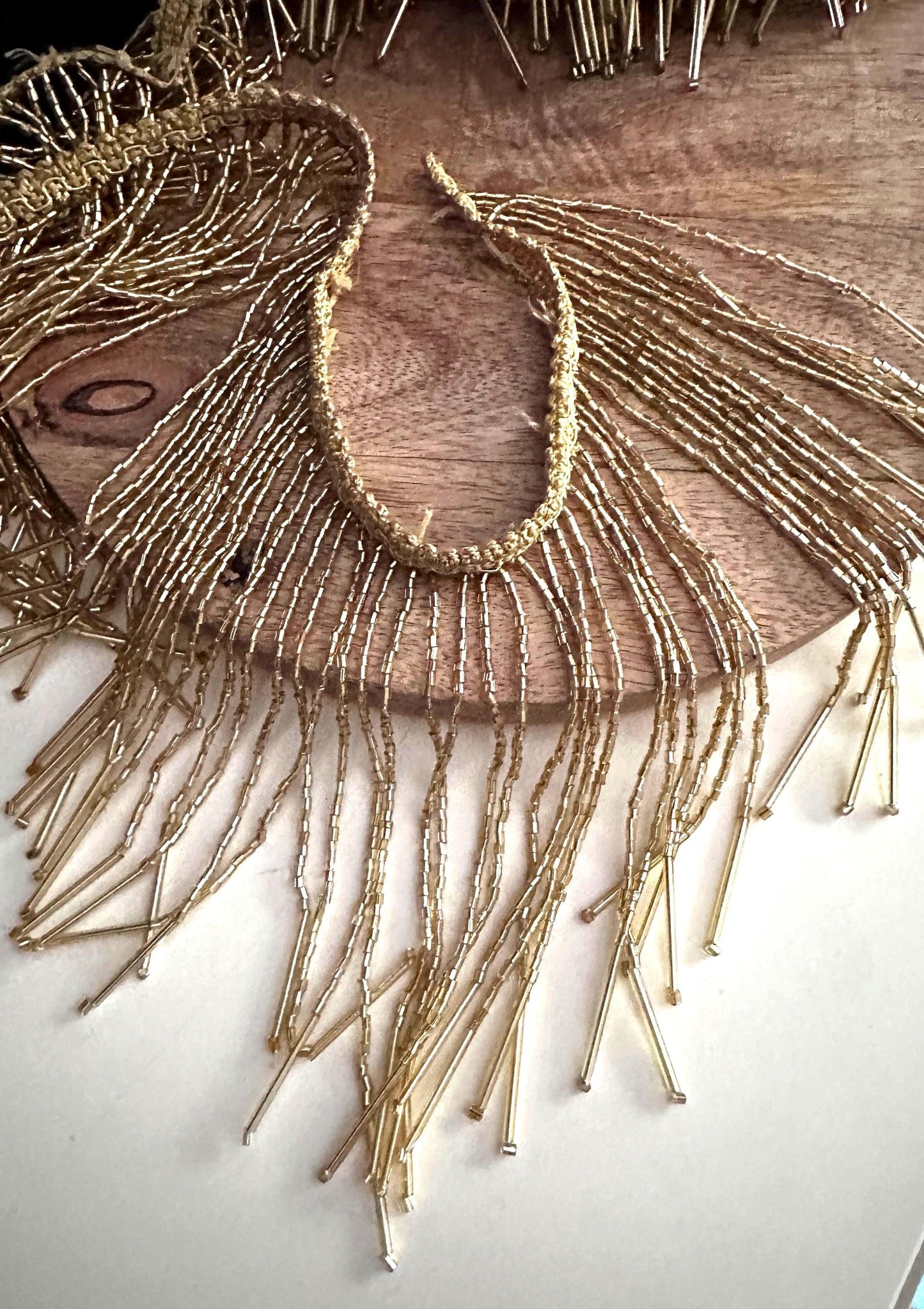 Gold Beaded Fringe Trim Long Metallic Bugle Bead Tassel Border for Dress Dance Costume Beaded Jewelry DIY Decor Sequin Craft Embellishment