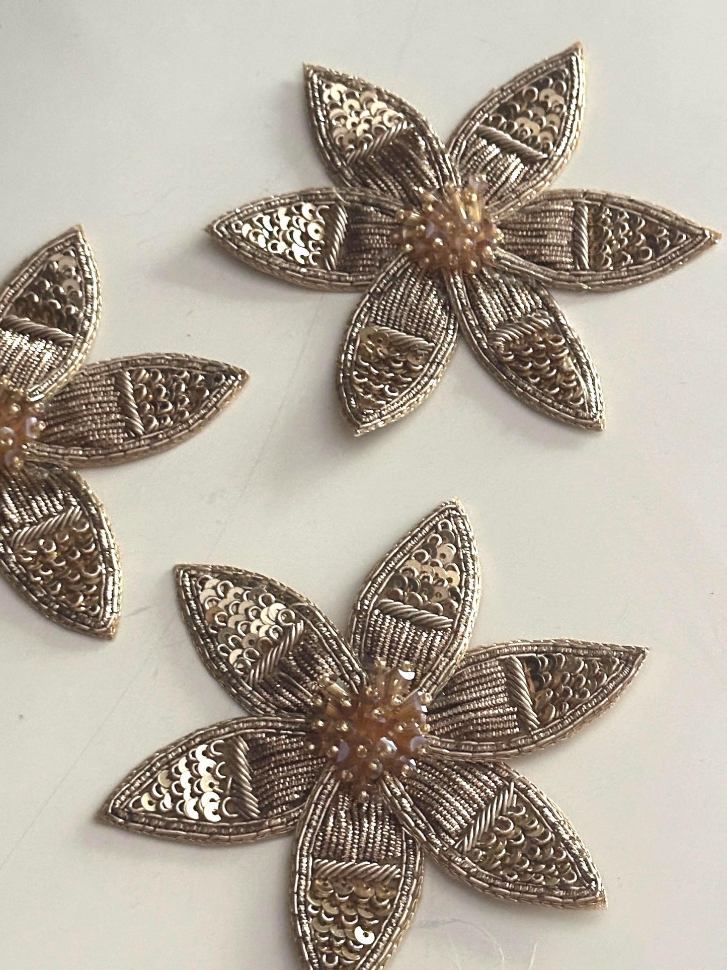 Handmade Gold Floral Embroidery Applique Beaded & Sequin Flower Patch for Clothing Upholstery Curtain Cushion Craft Decor Dress Saree Jacket