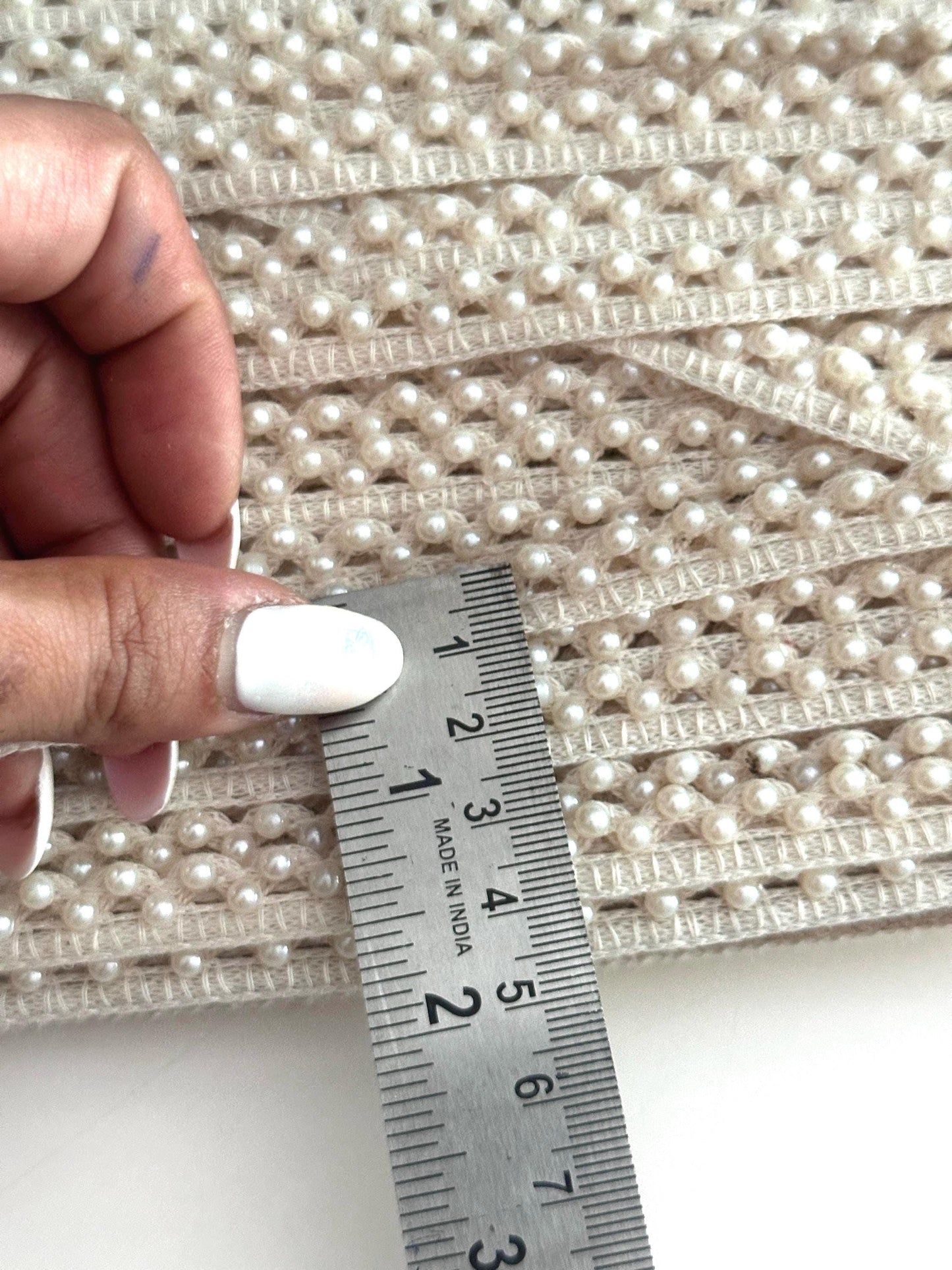 Ivory Pearl Lace Trim for Sewing Beaded Bridal Border for Saree Dress Veil Elegant Pearl Edging Ribbon Trim for DIY Craft & Decor 9mtr