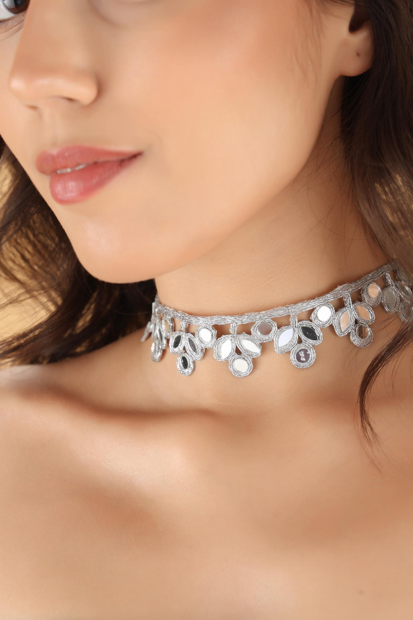 Silver Gothic Lace Choker – Handmade Statement Necklace – Adjustable Fabric Party Jewelry – Elegant Gift for Her – Festival & Evening Wear