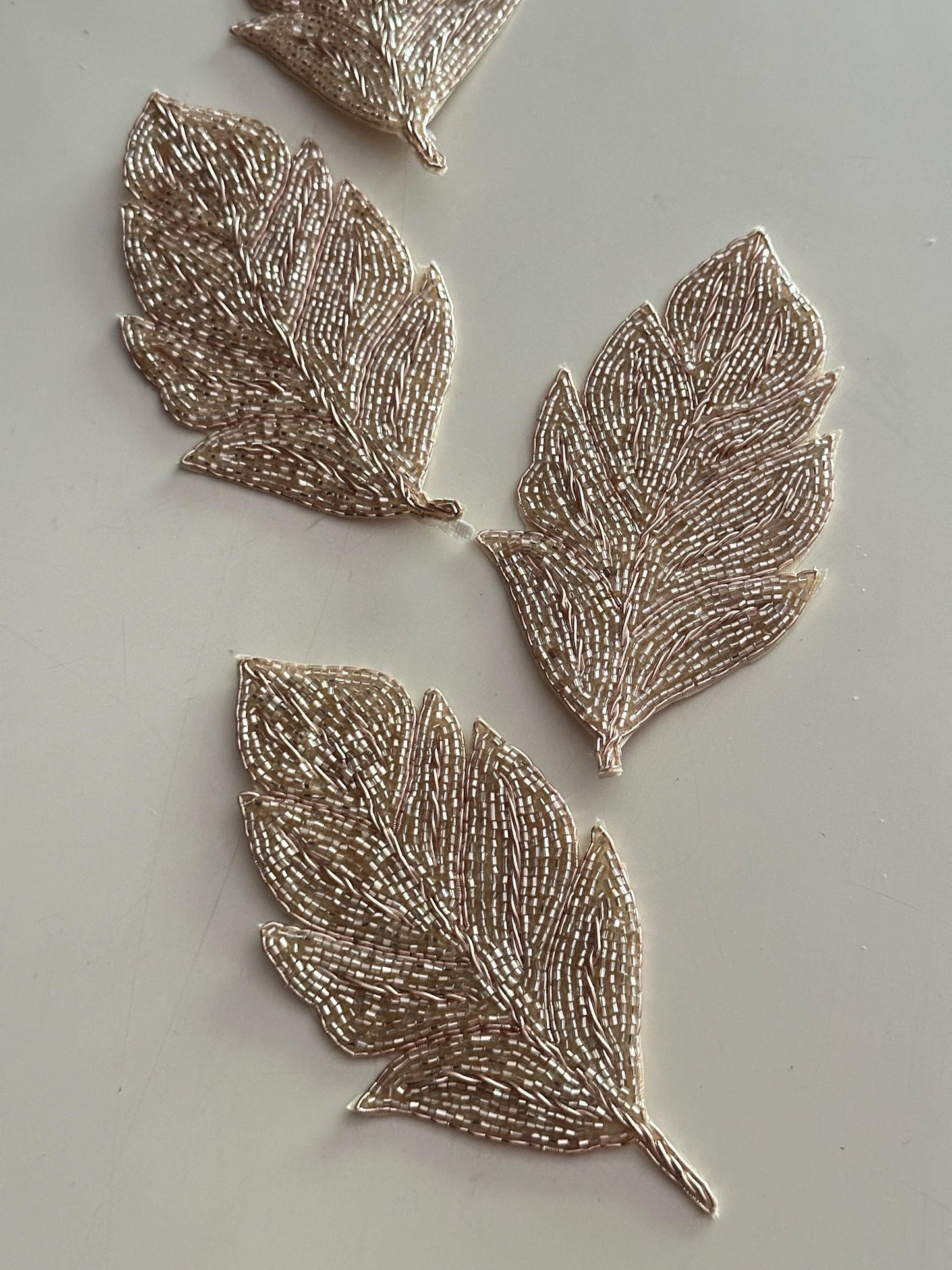 Handmade Beaded Leaf Patch Applique Embroidered Gold Leaf Sew on Patch for Wedding Dress Gown T-shirt Jackets Coat & Craft Embellishment
