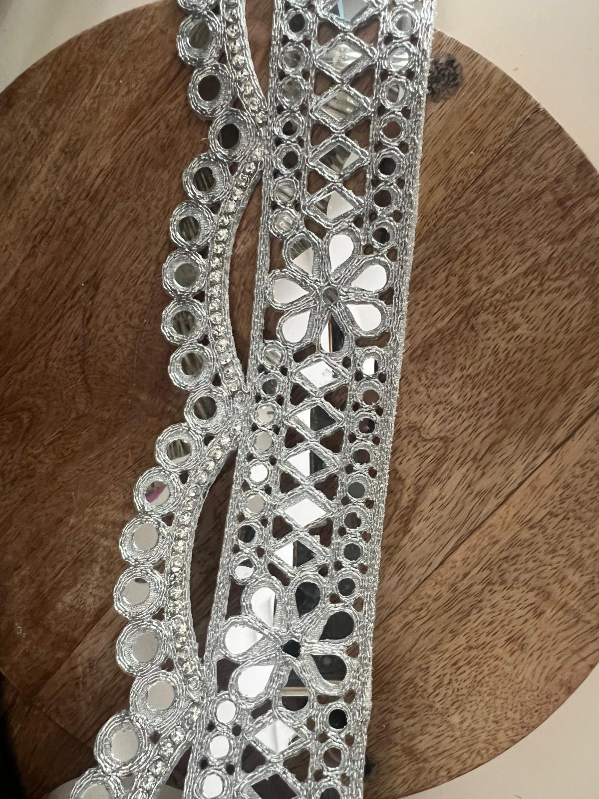 Silver Mirror Lace Choker – Heart Mirror Bridal Ribbon – Boho Festival Trim – Rave Outfit Accessory – Costume Jewelry by Yard