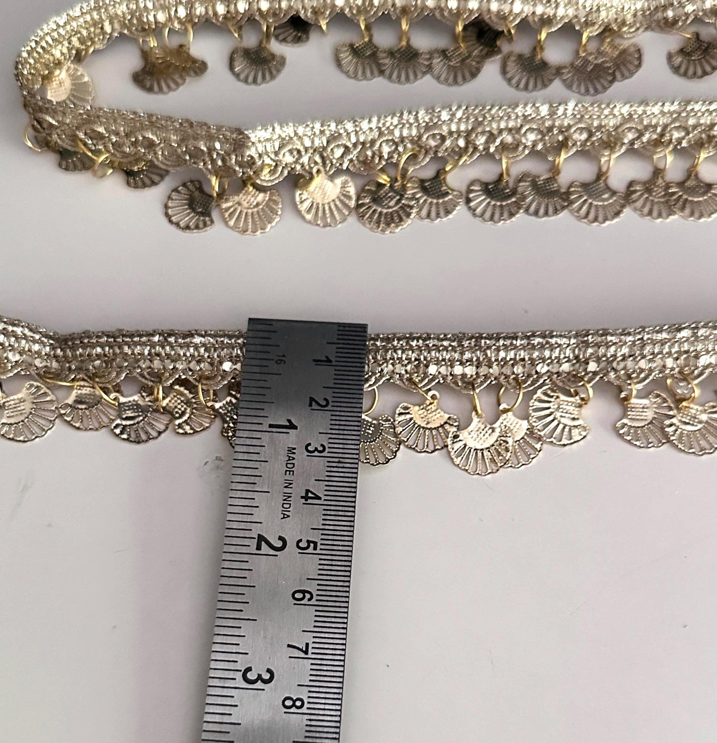 Gold Coin Metal Suspended Shell Lace Trim Boho Crafting Lace for Costume Blouse Saree Dress Accessory Metallic Fringe Border For DIY Sewing