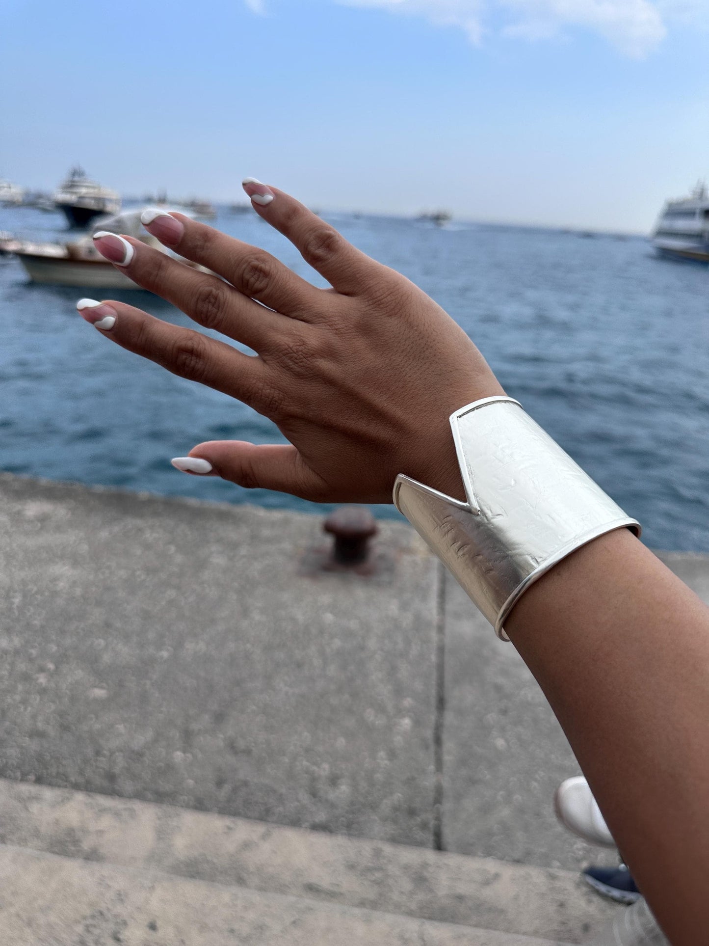 Handmade Cuff Bracelet For Women Silver Sculptural Wide Wrist Cuff | Modern Statement Jewelry Adjustable Arm Band for Women Boho Inspired