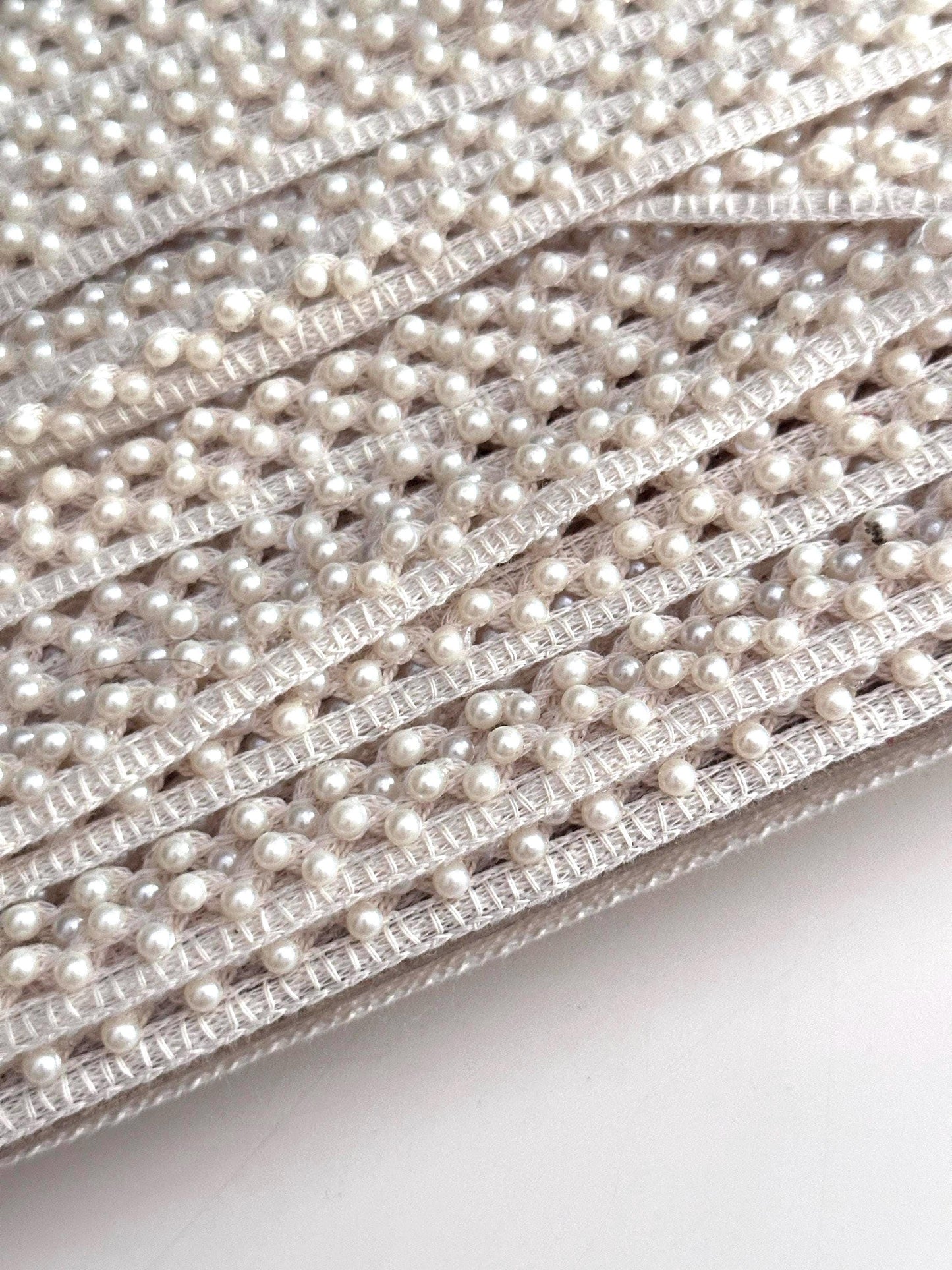 Ivory Pearl Lace Trim for Sewing Beaded Bridal Border for Saree Dress Veil Elegant Pearl Edging Ribbon Trim for DIY Craft & Decor 9mtr