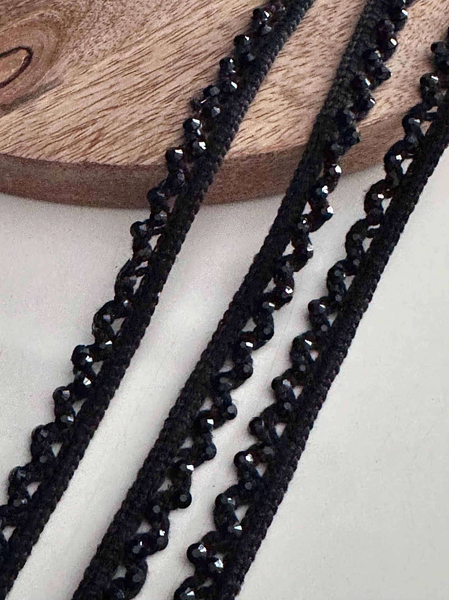 Black Crystal Beaded Lace Trim Sparkling Bridal Veil Ribbon Border Edging for Dress Saree DIY Craft Gothic & Partywear Sewing Trim 9mtrs