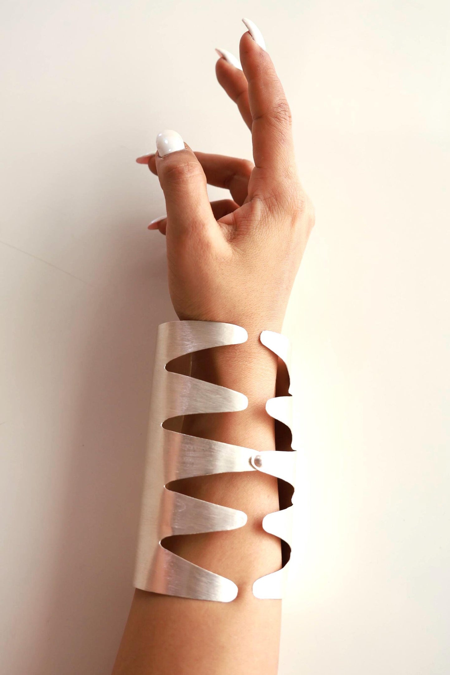 Statement Silver Cuff Bracelet Handmade Modern Arm Jewelry Bold Sculptural Wide Bangle for Women