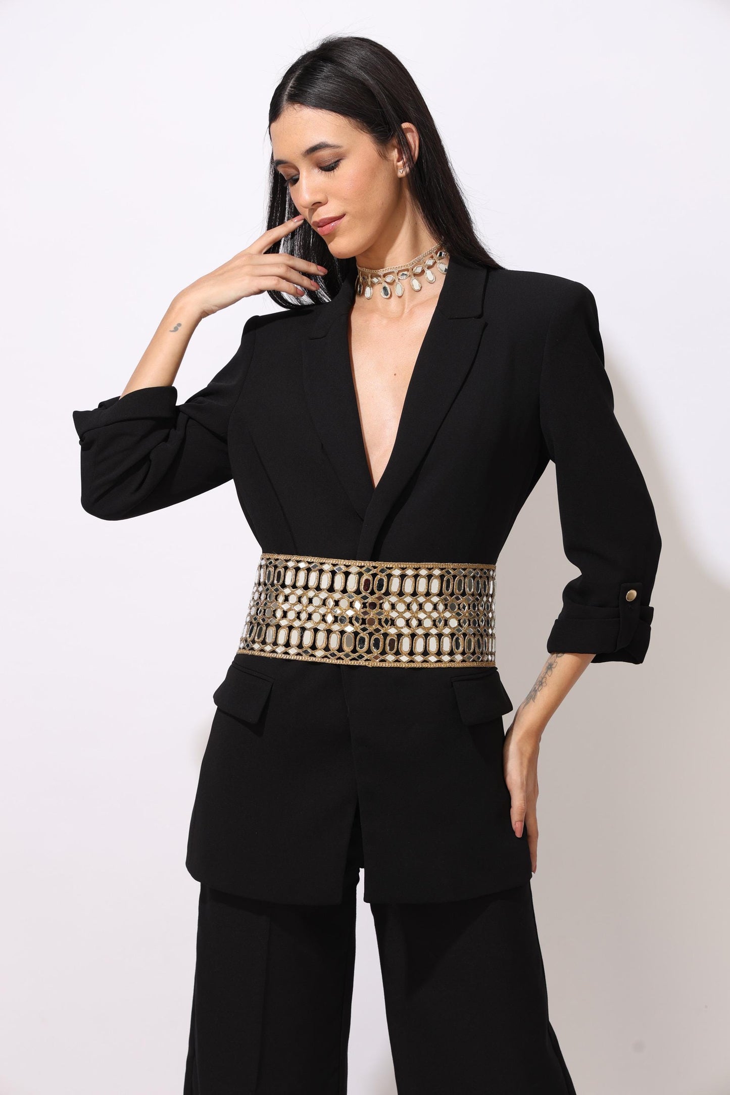 Mirror Work Statement Waist Belt Jewelry for Dress Saree Jumpsuit Embellished Mirror Crystal Waistband Festive Wedding Accessory Belt