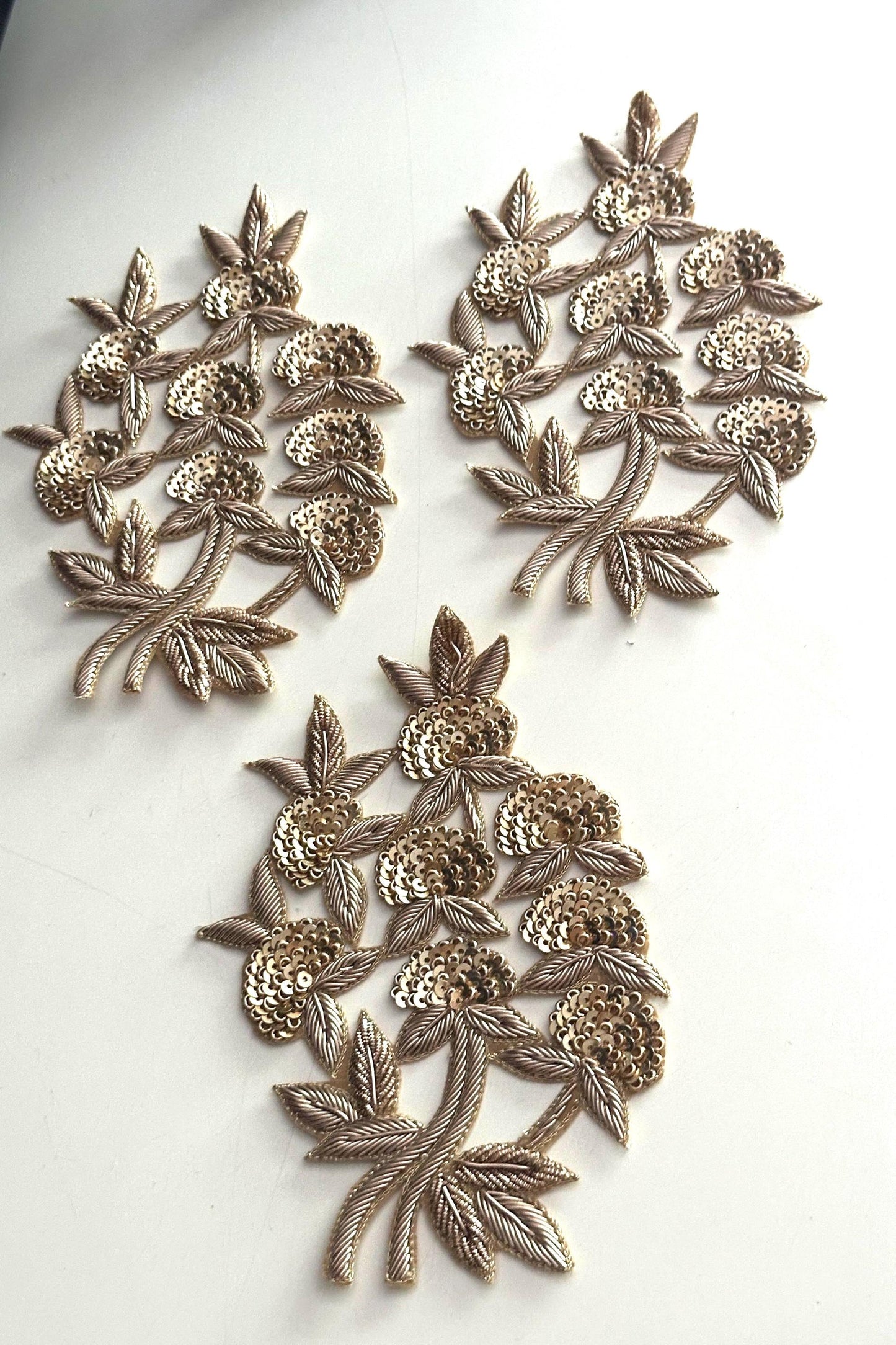 Zardozi Floral Embroidery Appliqué Handmade Sequin Patch For Bridal Dress Saree Designer Couture Gown Designer Jacket Indian Artisan Motif