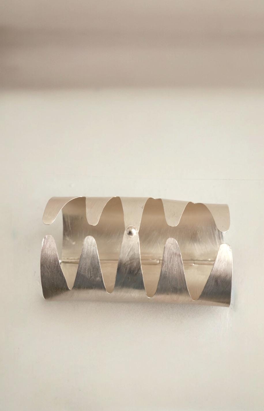 Statement Silver Cuff Bracelet Handmade Modern Arm Jewelry Bold Sculptural Wide Bangle for Women