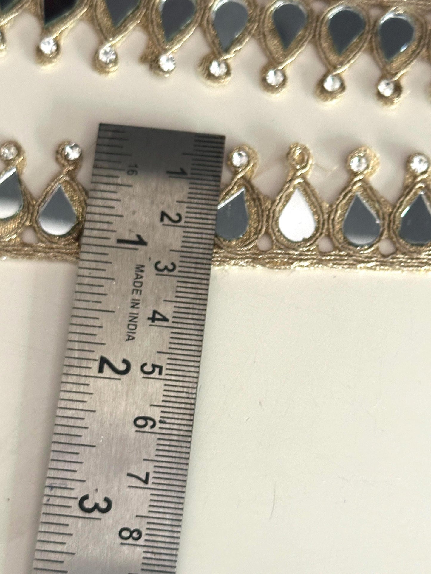 Mirror Rhinestone Lace Trim for Blouse, Saree, Lehenga Dupatta Golden Embroidered Border for Dressmaking DIY & Bridal Decor