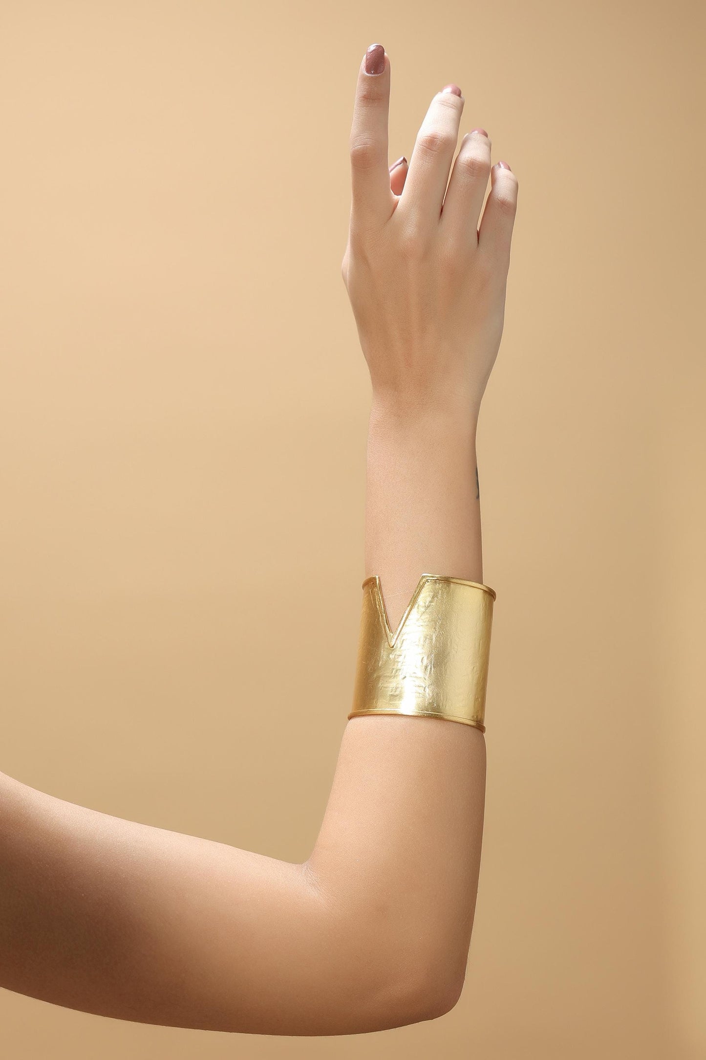 V Cut Gold Cuff Bracelet 24K Gold Plated Brass Statement Jewelry Adjustable Wide Arm Cuff Modern Bold Handmade Bracelet For Women
