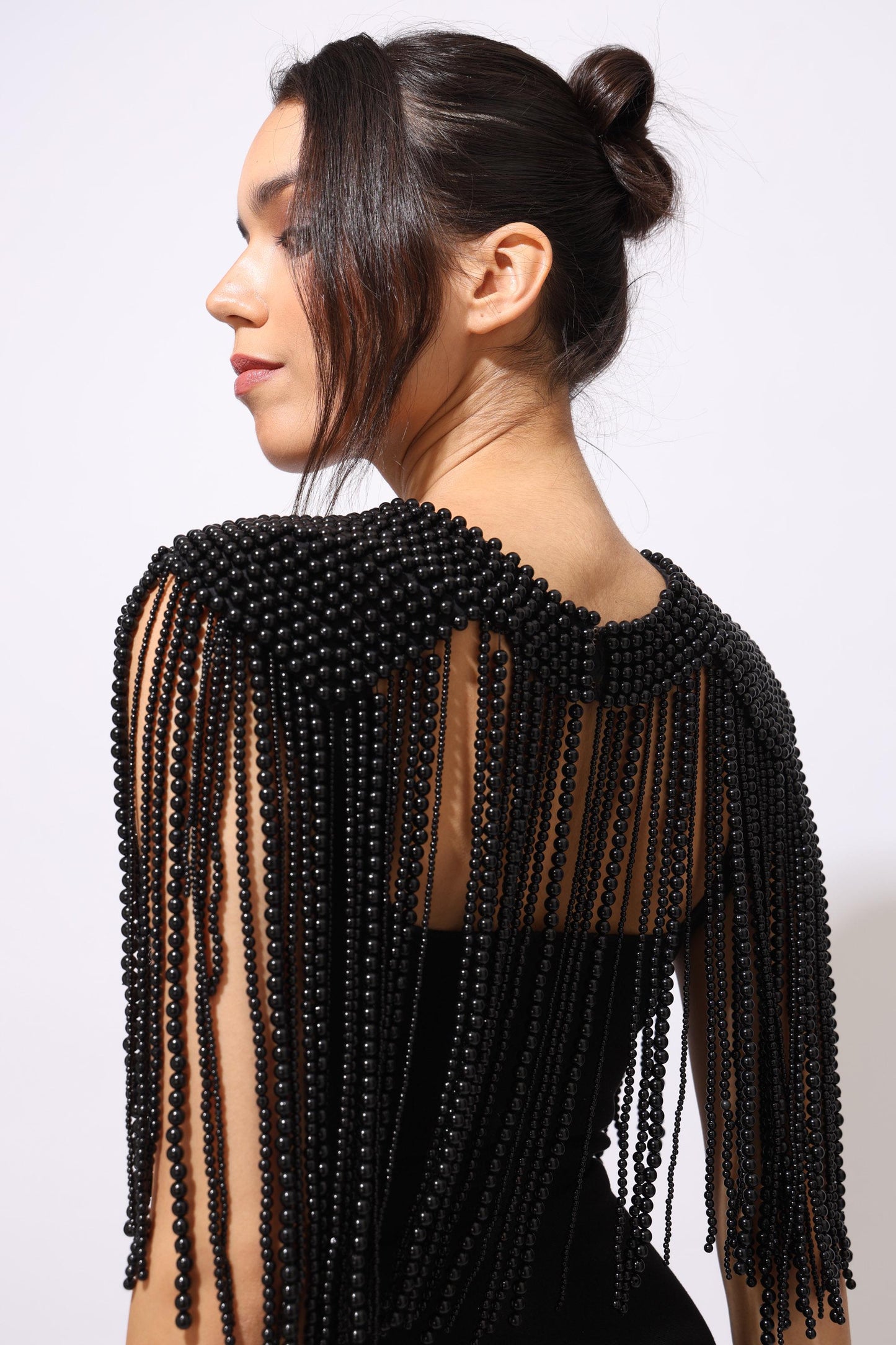 Beaded Shoulder Cape, Black Bridal Cover Up, Handmade Shoulder Jewelry, Fringe Capelet for Dresses, Statement Beaded Epaulettes Formal Gown