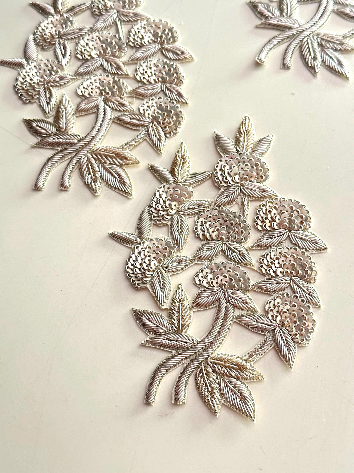 Zardozi Floral Embroidery Appliqué Handmade Sequin Patch For Bridal Dress Saree Designer Couture Gown Designer Jacket Indian Artisan Motif