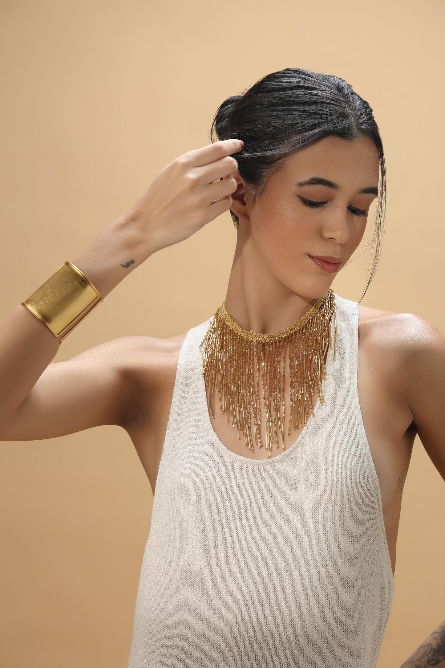V Cut Gold Cuff Bracelet 24K Gold Plated Brass Statement Jewelry Adjustable Wide Arm Cuff Modern Bold Handmade Bracelet For Women