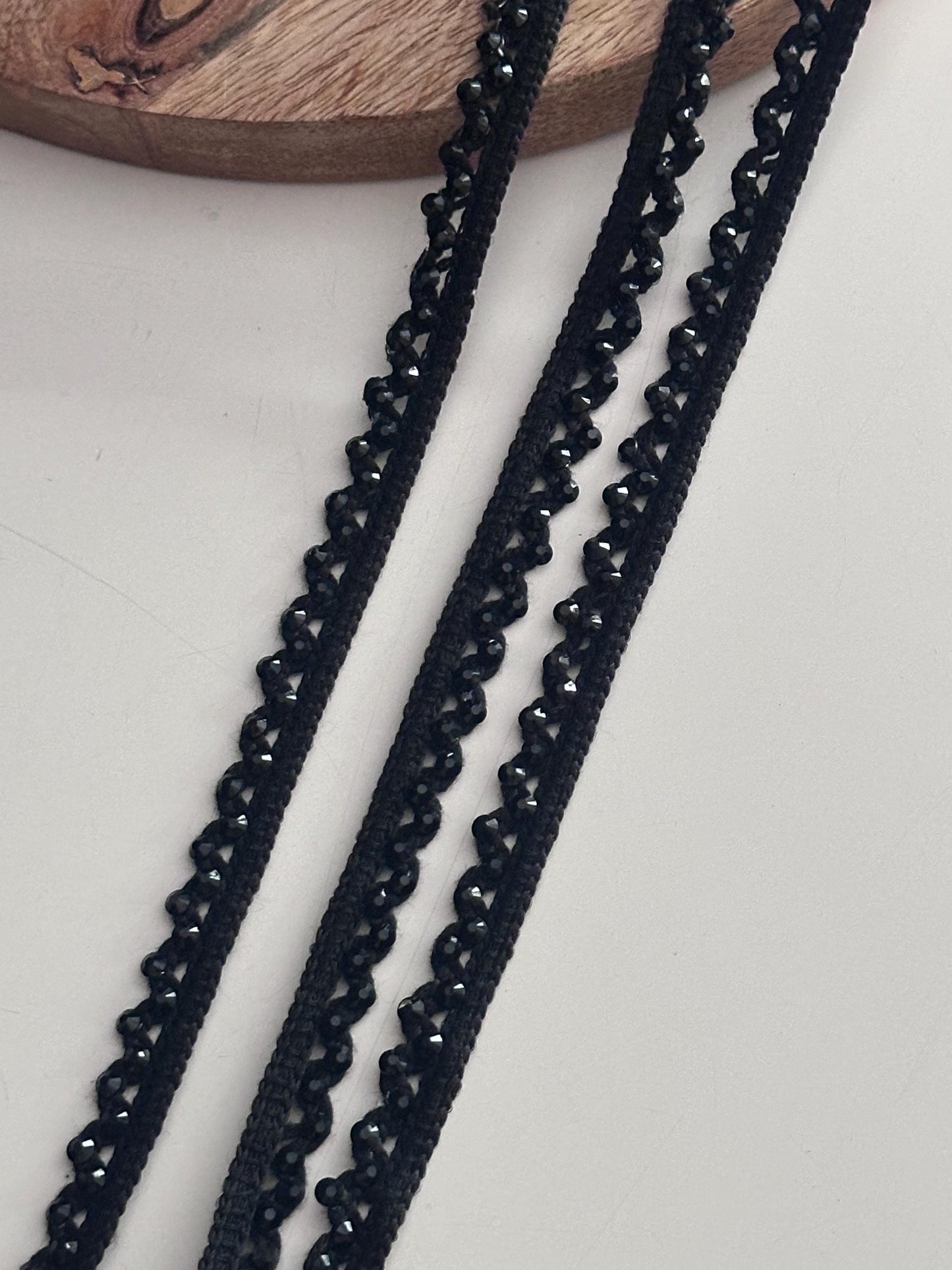 Black Crystal Beaded Lace Trim Sparkling Bridal Veil Ribbon Border Edging for Dress Saree DIY Craft Gothic & Partywear Sewing Trim 9mtrs