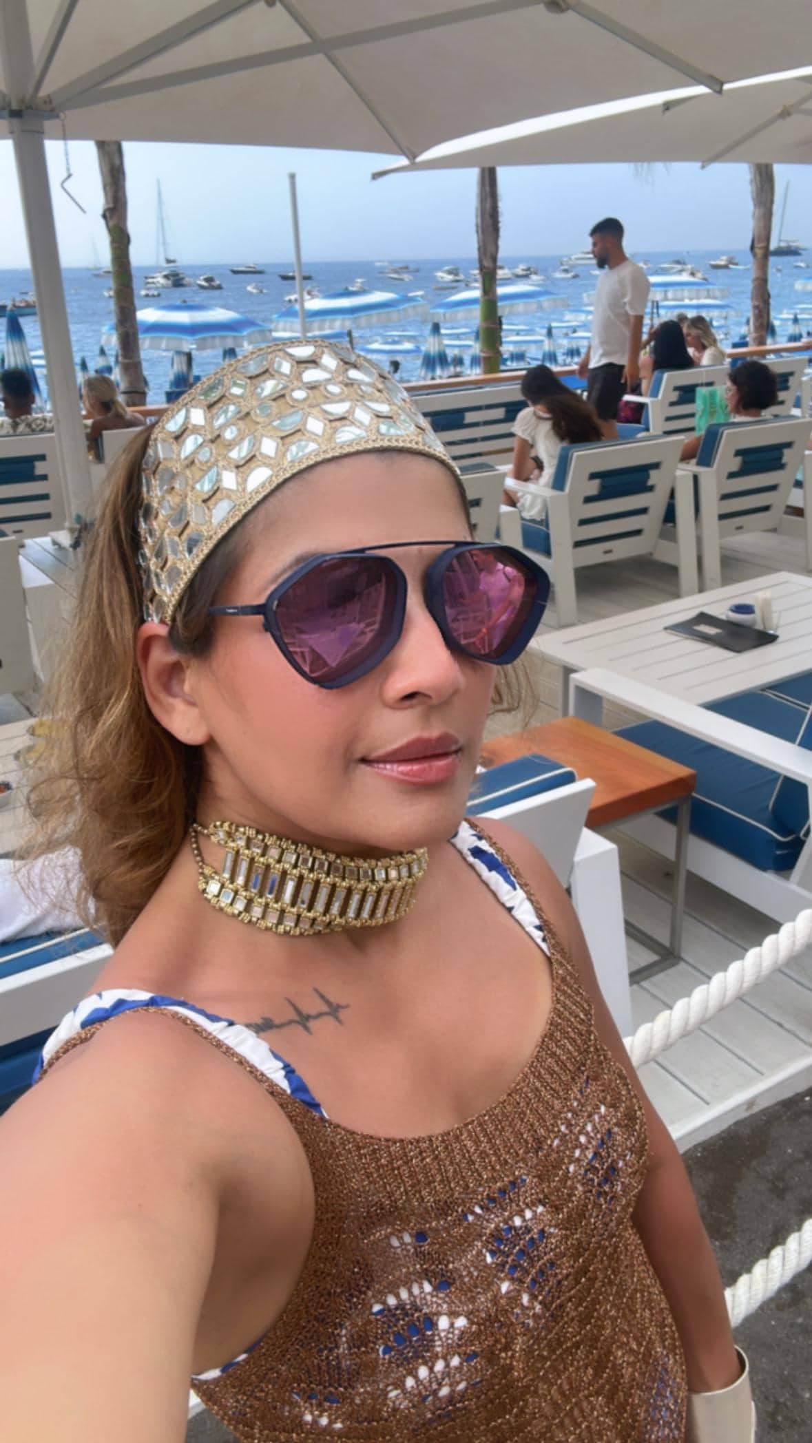 Boho Mirror Work Headband Handmade Embroidered Bandana Festival Hair Accessory Indian Kundan Style Turban Bridal or Beachwear Band