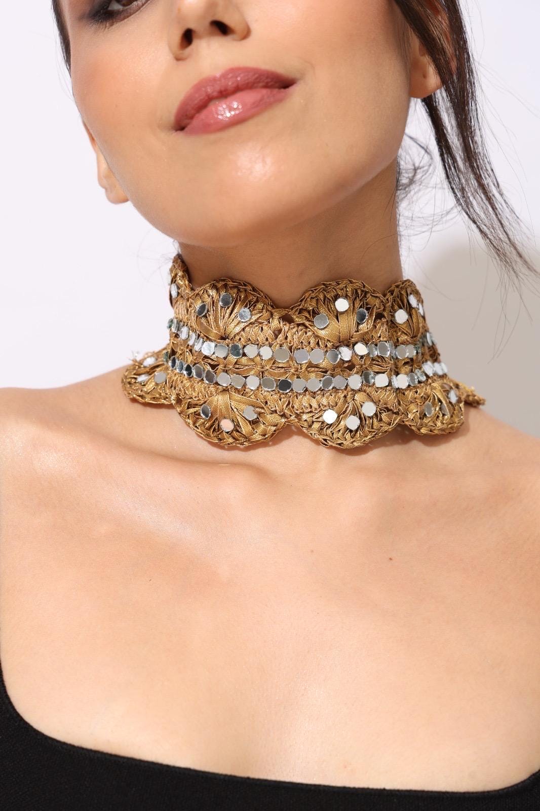 Boho Lace Festival Choker and Belt Set – Gothic Silver and Gold Jewelry – Handmade Bohemian Neck & Waist Accessory