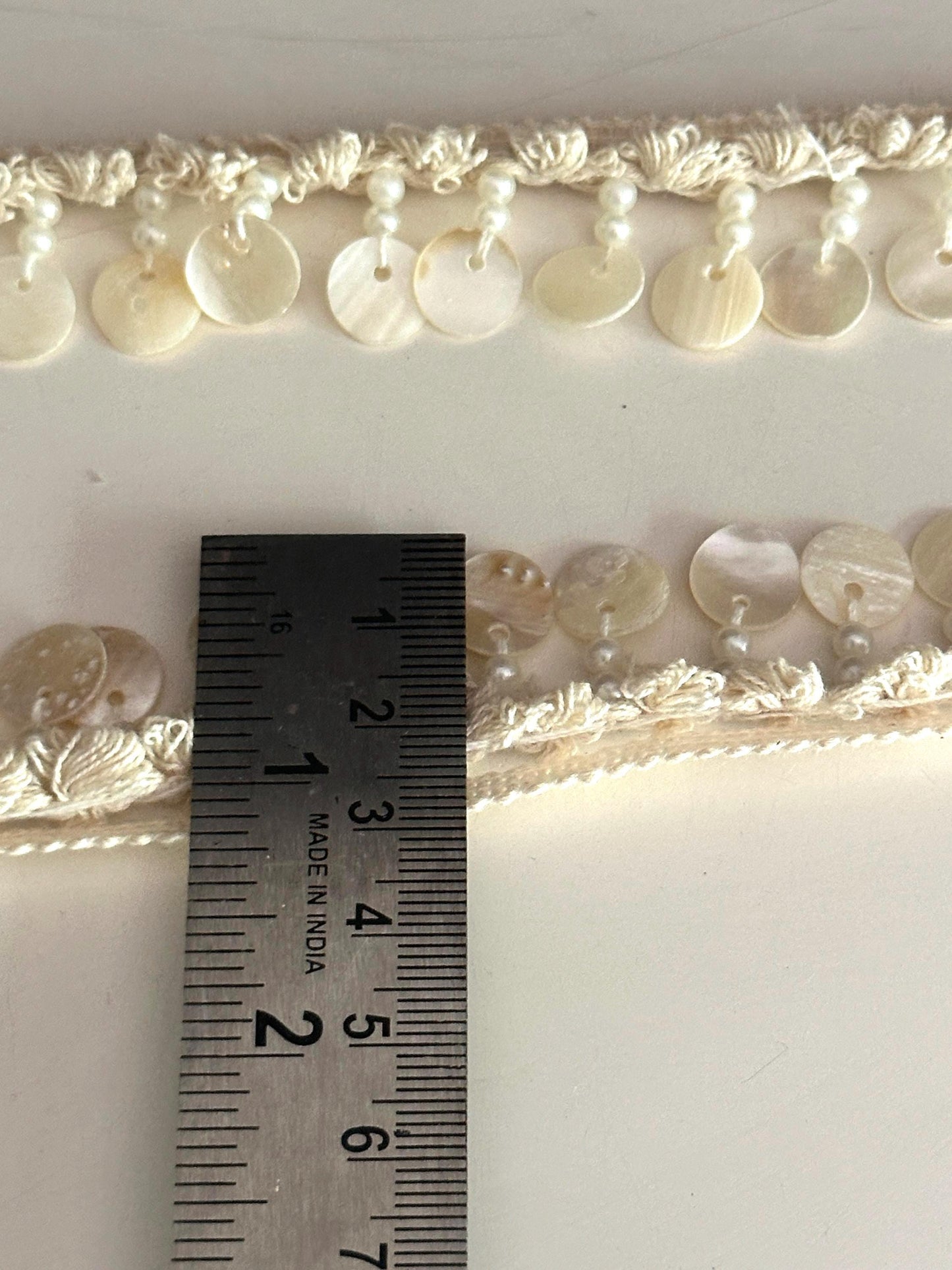 Natural Shell Sequin Lace Trim with Pearls Ivory Macrame Border for Bridal Boho Beachwear DIY Craft & Accessories