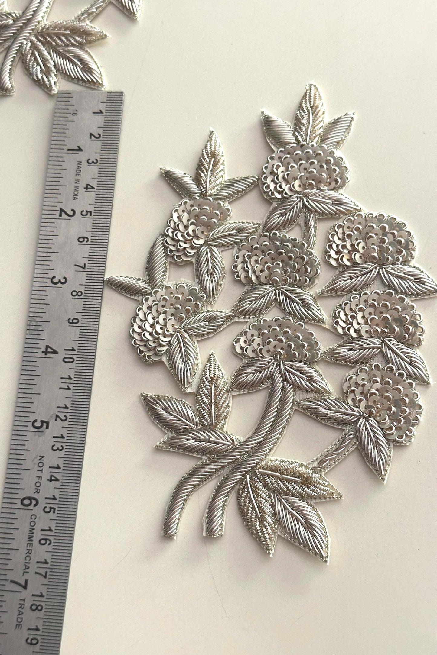 Zardozi Floral Embroidery Appliqué Handmade Sequin Patch For Bridal Dress Saree Designer Couture Gown Designer Jacket Indian Artisan Motif