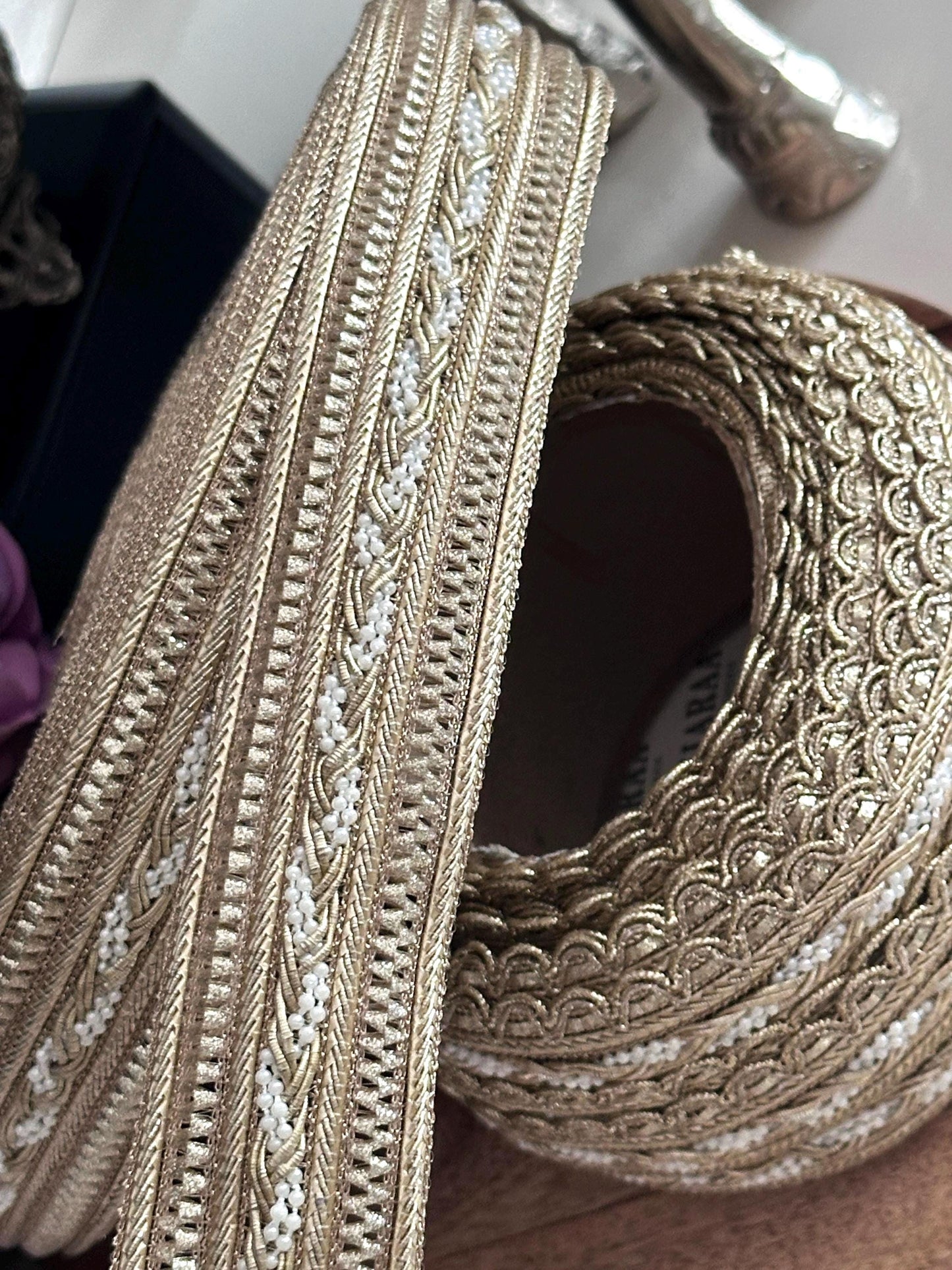 Gold Beaded Crafting Lace Trim Elegant Wedding Embroidered Ribbon