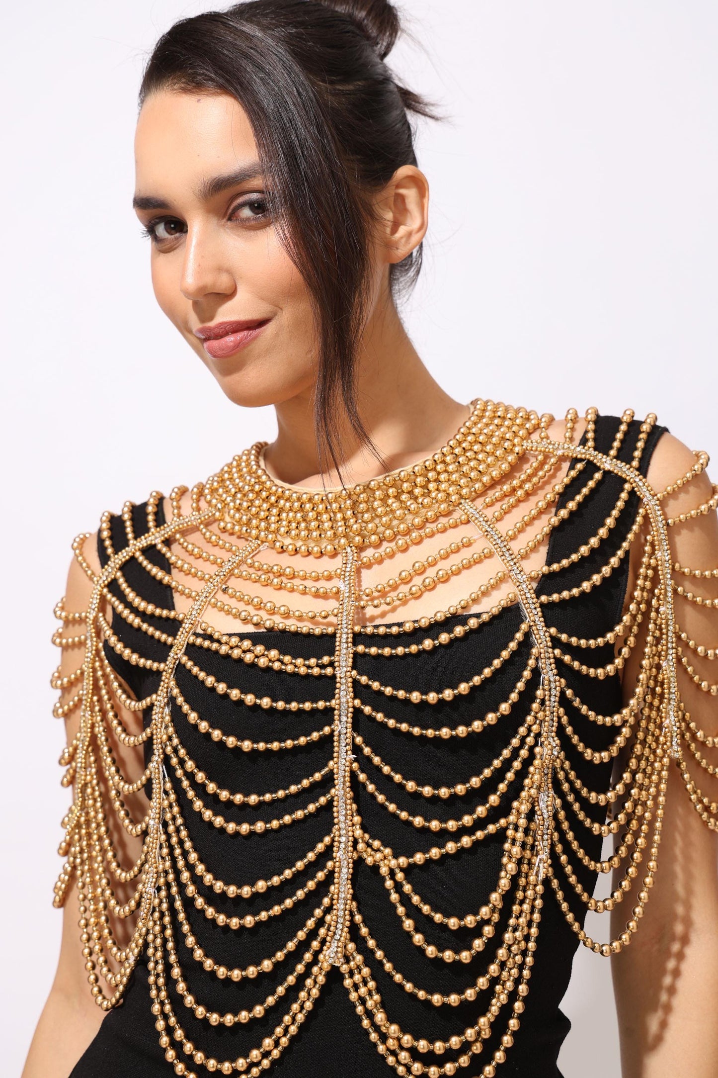 Gold Beaded Shoulder Cape Rhinestone Bridal Shoulder Jewelry Capelet Handmade Golden Fringe Cover Up for Dresses Wedding Beaded Epaulettes