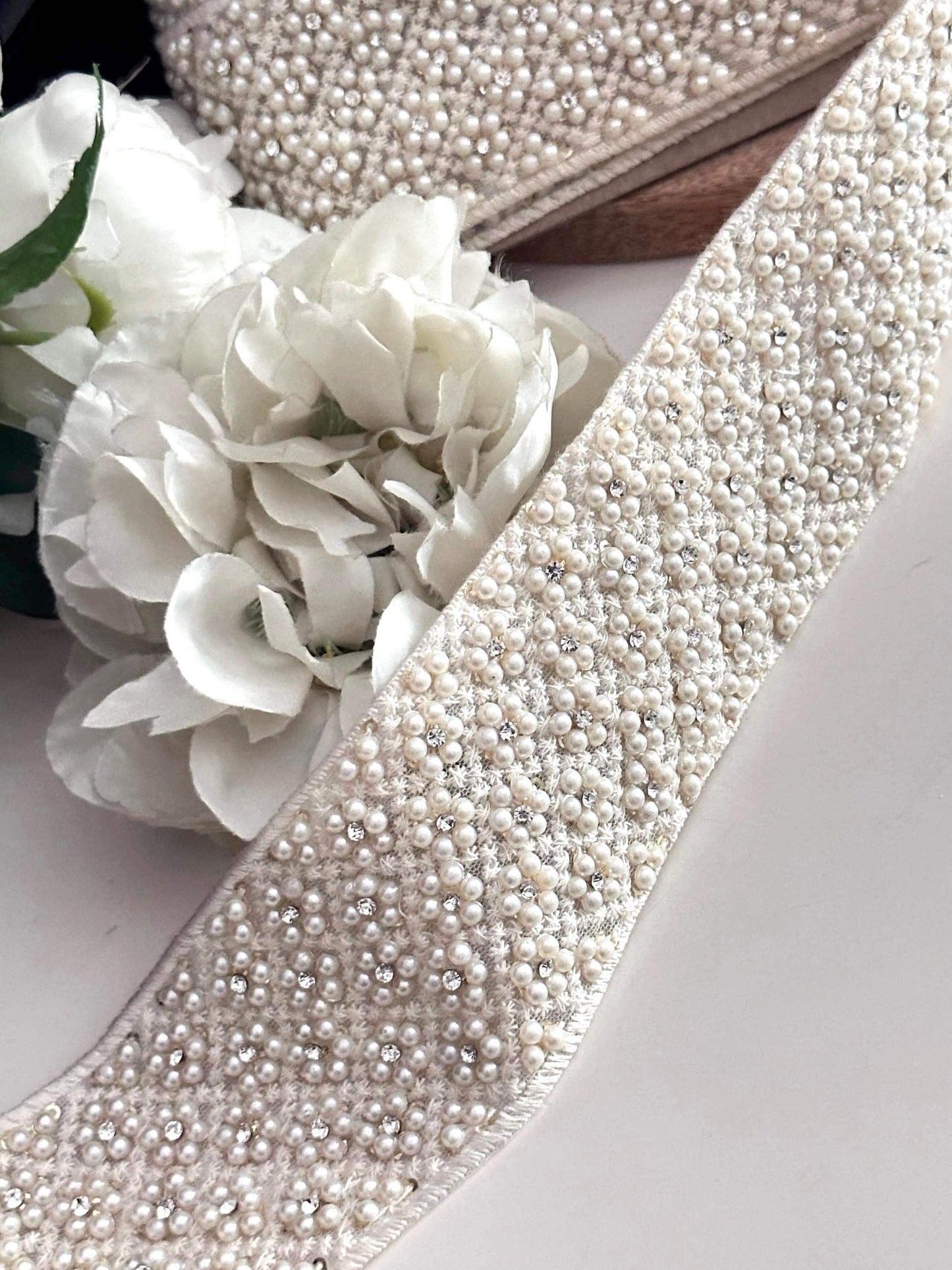 Pearl and Rhinestone Beaded Trim