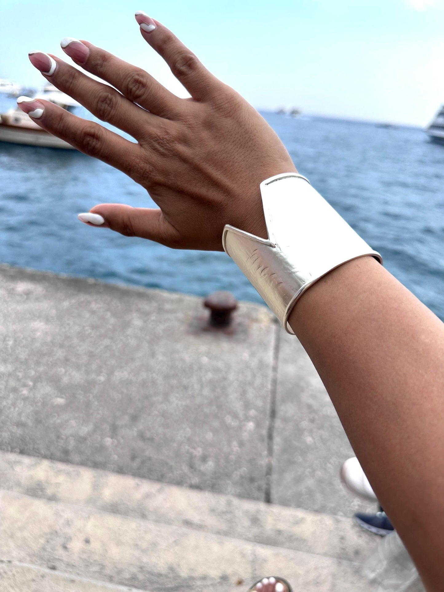Handmade Cuff Bracelet For Women Silver Sculptural Wide Wrist Cuff | Modern Statement Jewelry Adjustable Arm Band for Women Boho Inspired