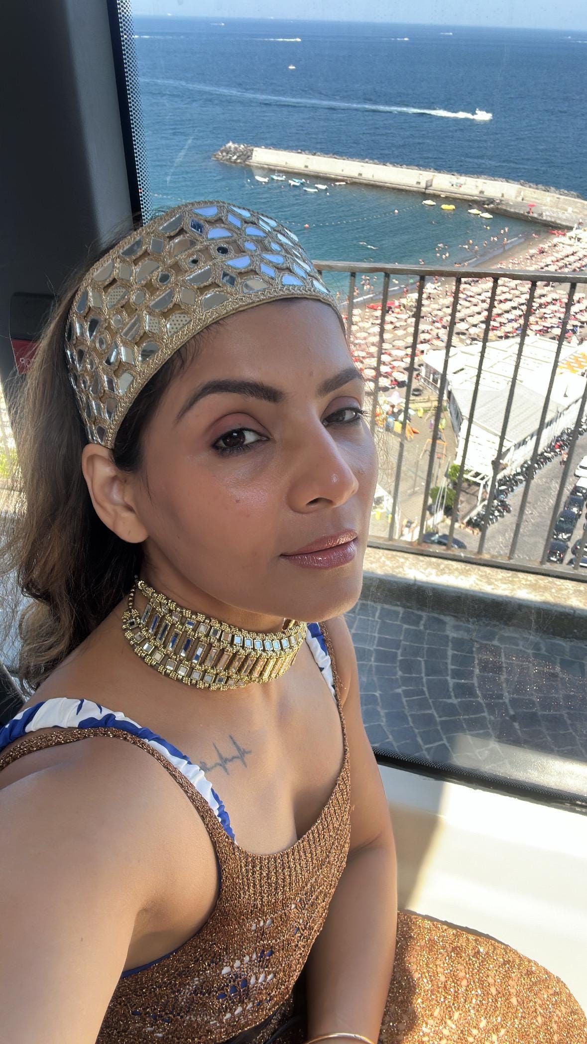 Boho Mirror Work Headband Handmade Embroidered Bandana Festival Hair Accessory Indian Kundan Style Turban Bridal or Beachwear Band