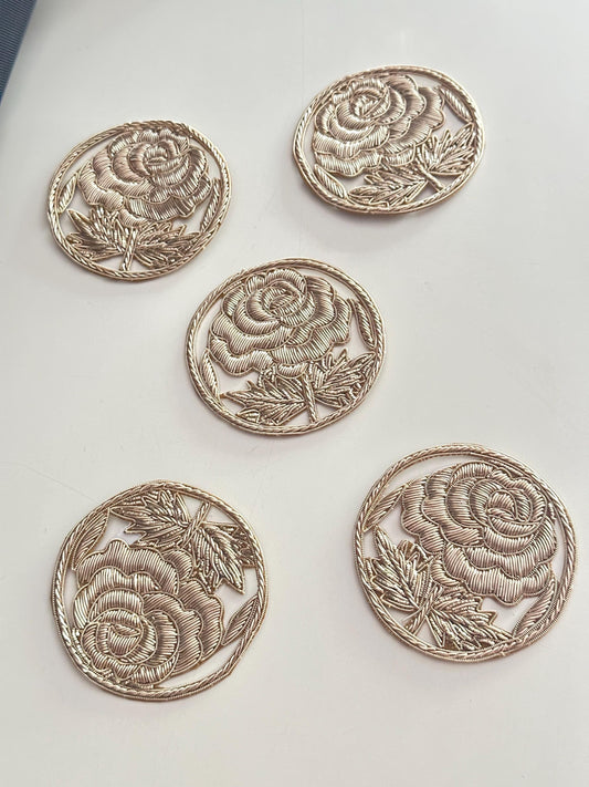 Handmade Floral Embroidery Patch Couture Gold