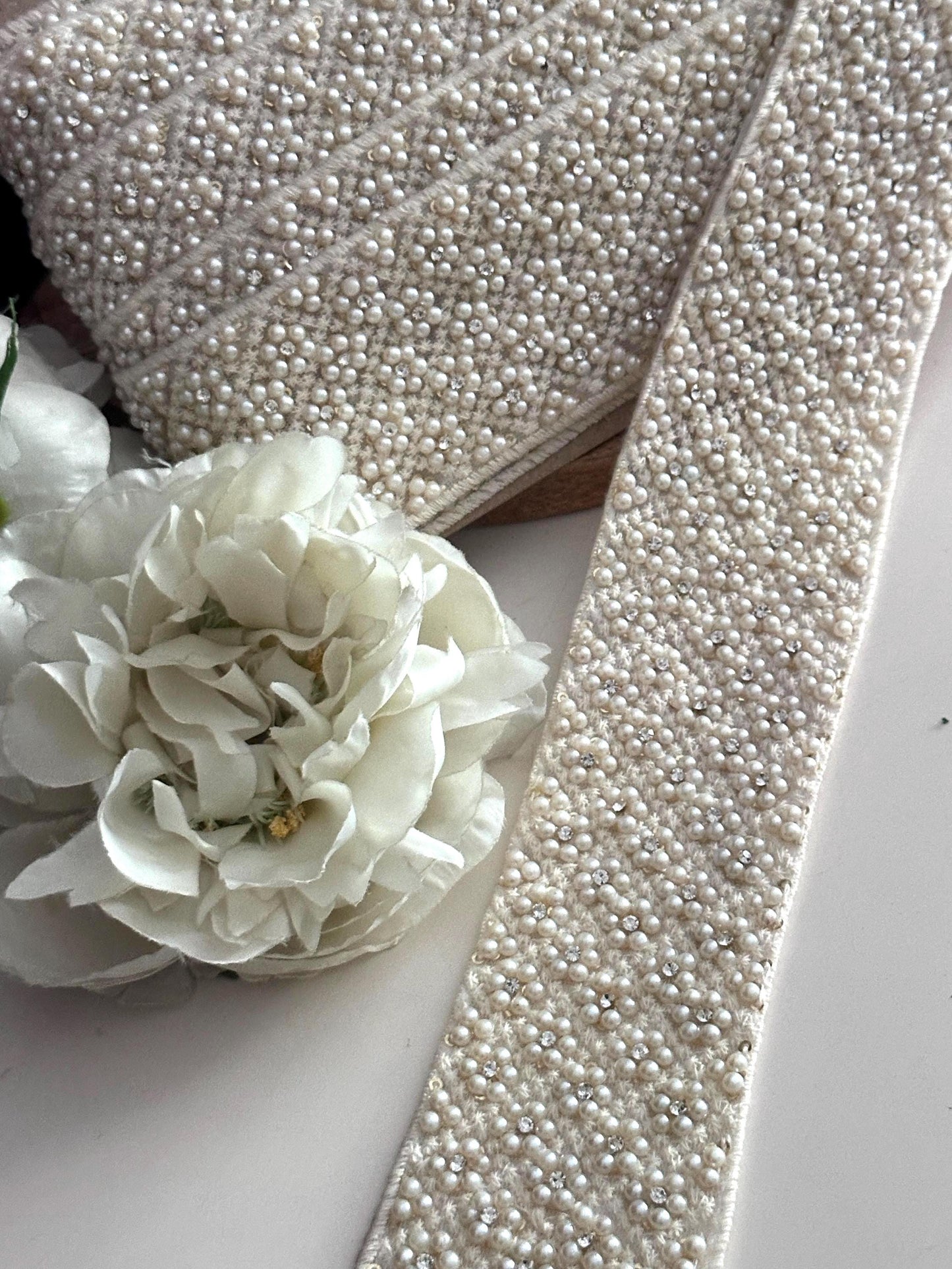 Pearl and Rhinestone Beaded Trim