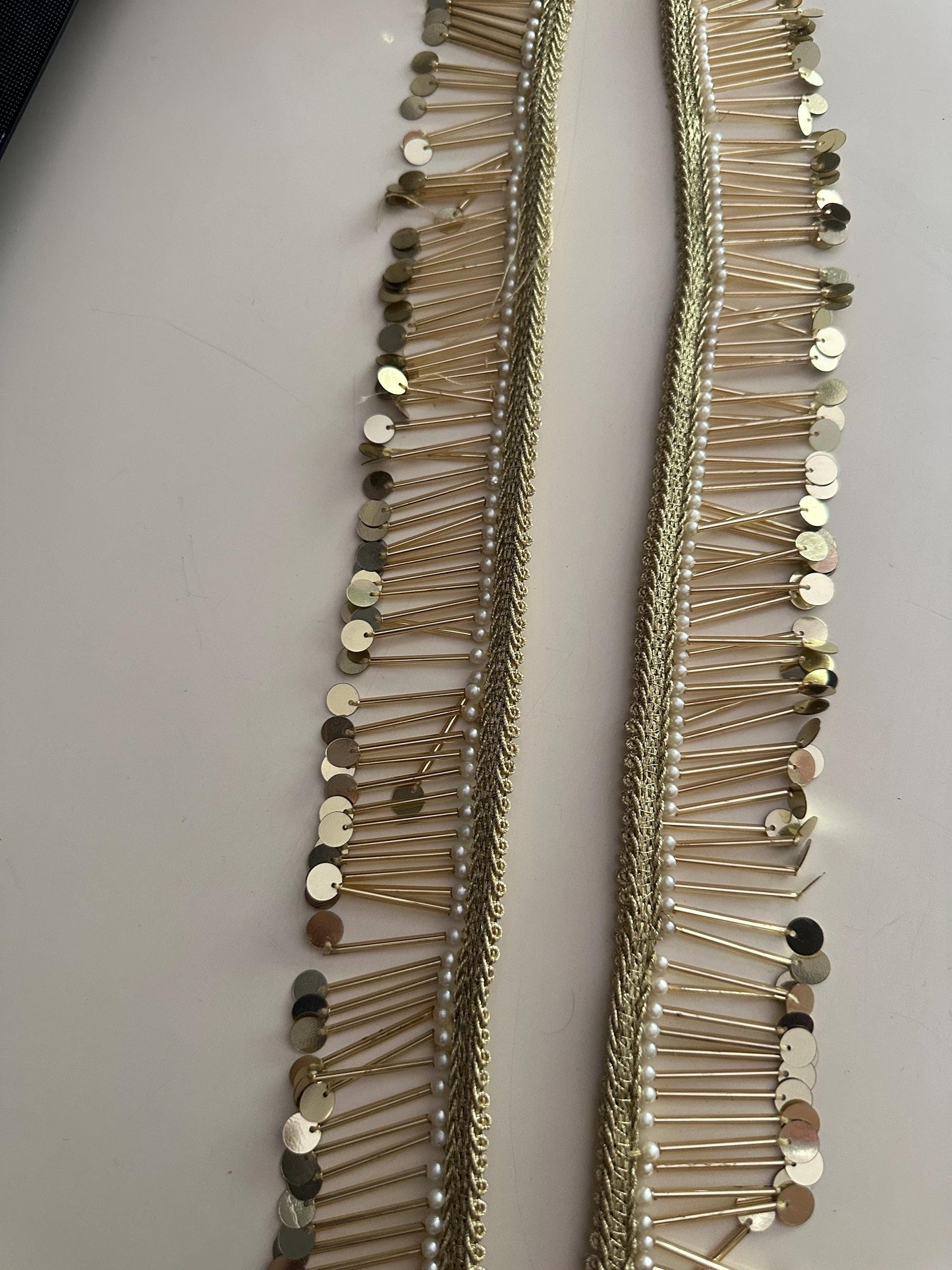 Gold Sequin Pearl Fringe Trim for Costume Dress Handmade Jewelry Lace Belly Dance Festival Wear DIY Craft & Bridal Decor Boho Tassel Lace