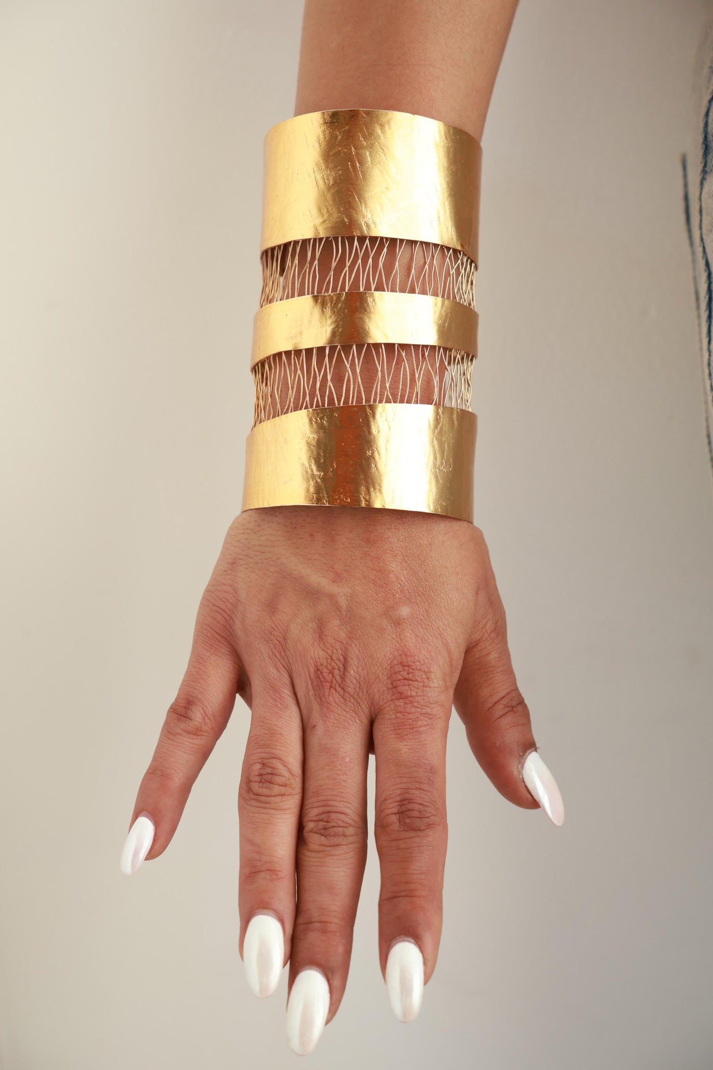 Handmade Statement Gold Cuff Bracelet Wide Arm Band Jewelry Bold Artisan Metal Cuff Festival Boho Jewelry Adjustable Wrist Cuff for Women