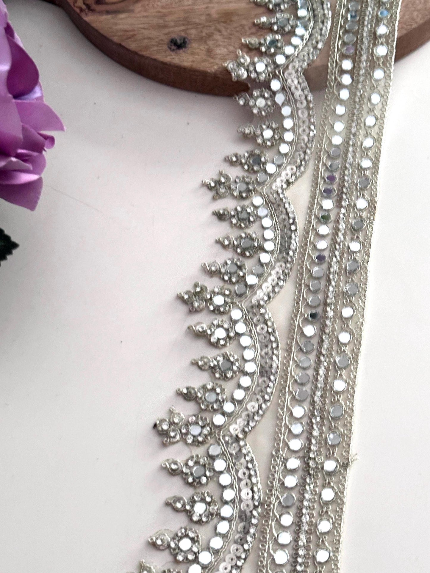 Crystal Mirror Zircon Sequin Trim Gold
