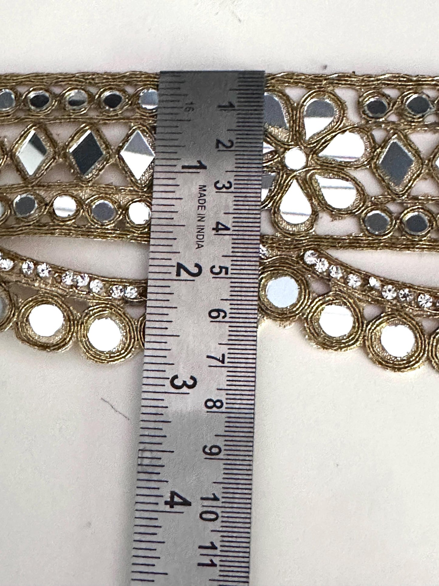 Gold Floral Mirror Lace Trim with Rhinestone Zircon Wide Indian Border for Bridal Belt Festival Cinturone DIY Costume Making & Dancewear
