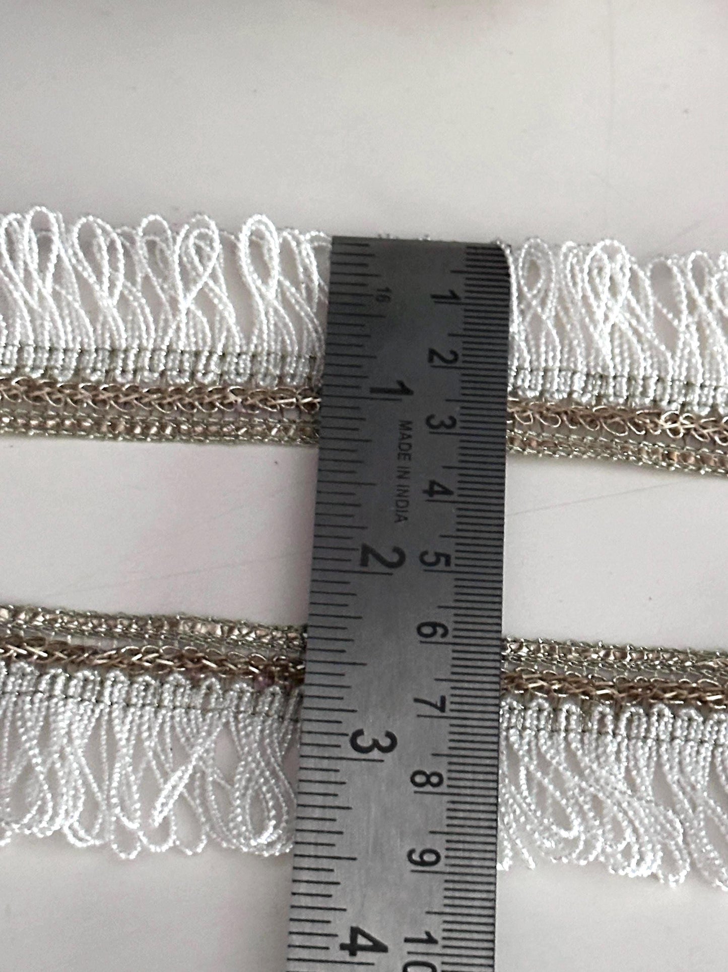 White & Gold boho Fringe Trim Loop Ribbon Metallic Curtain Edging Lace