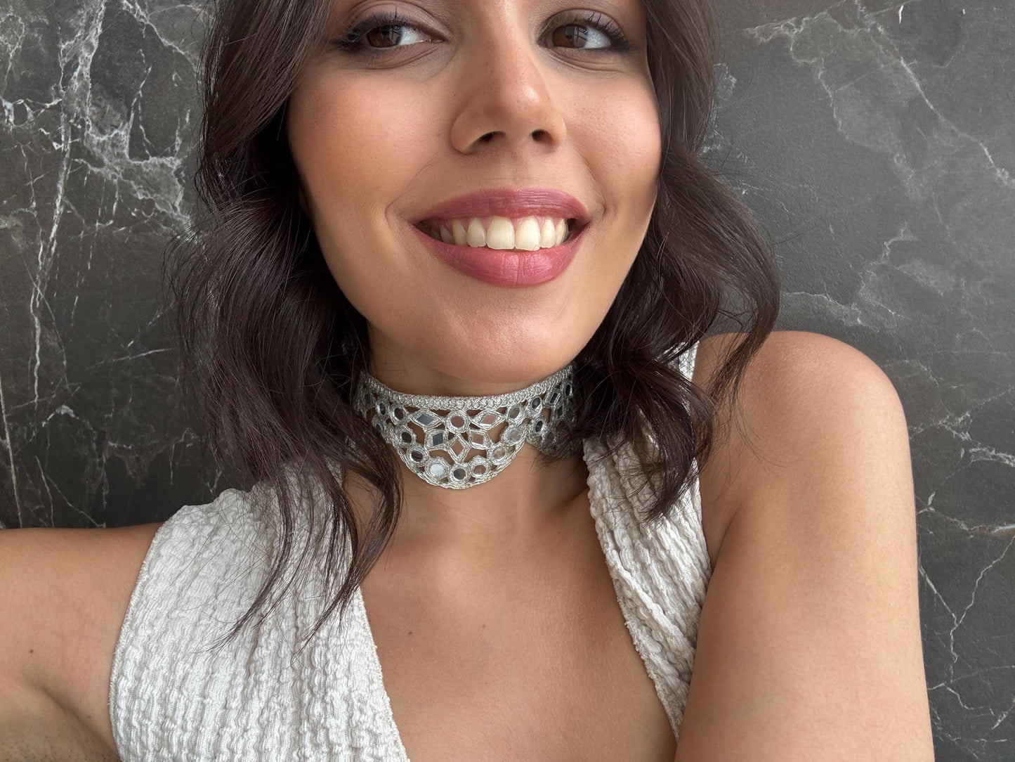Gold Gothic Lace Choker –Handmade Mirror Adjustable Statement Necklace – Romantic Victorian Jewelry – Gift for Her – Elegant Party Accessory