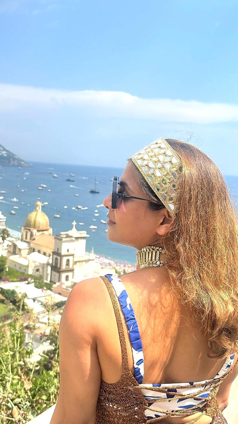 Boho Mirror Work Headband Handmade Embroidered Bandana Festival Hair Accessory Indian Kundan Style Turban Bridal or Beachwear Band