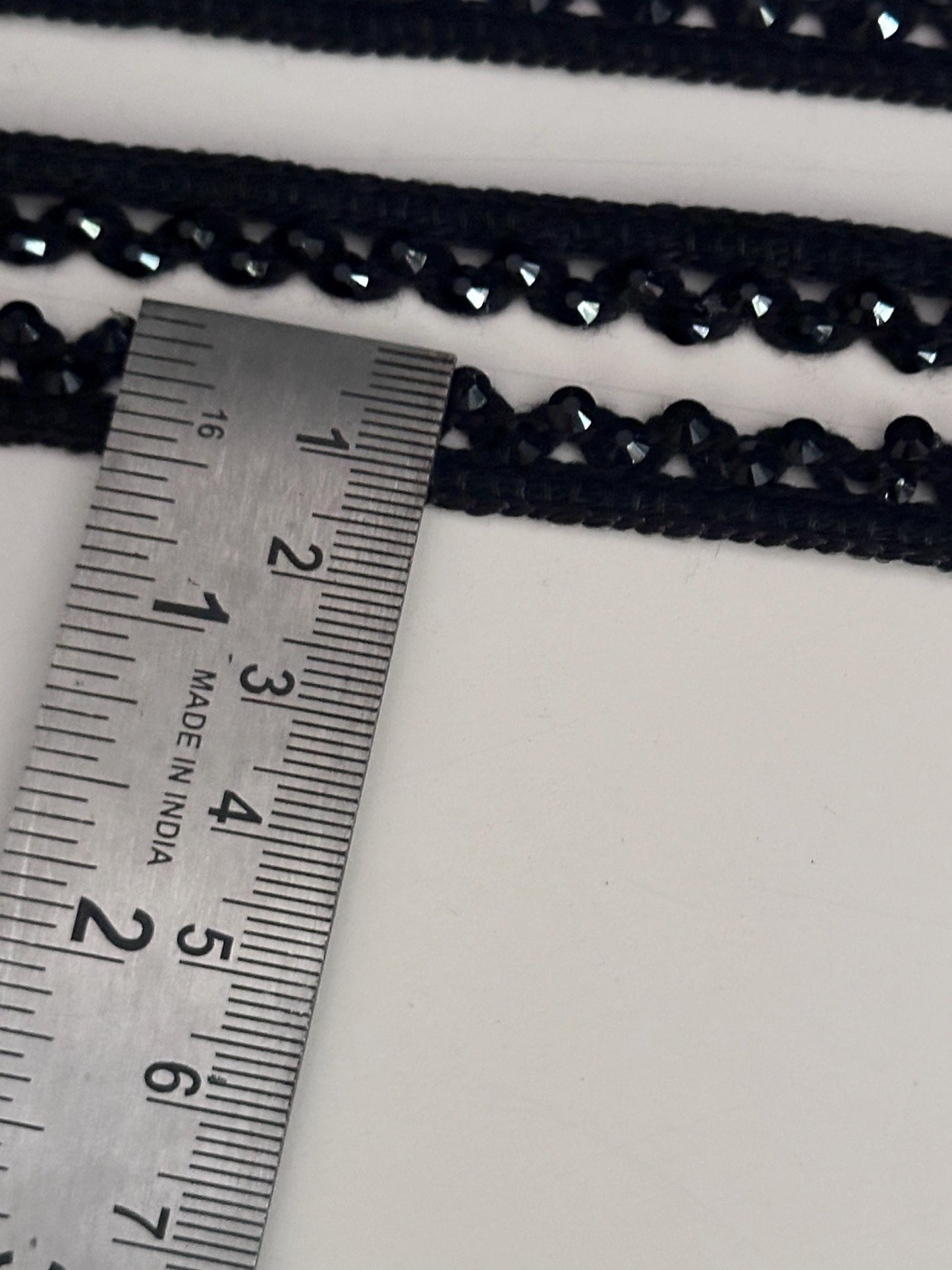 Black Crystal Beaded Lace Trim Sparkling Bridal Veil Ribbon Border Edging for Dress Saree DIY Craft Gothic & Partywear Sewing Trim 9mtrs