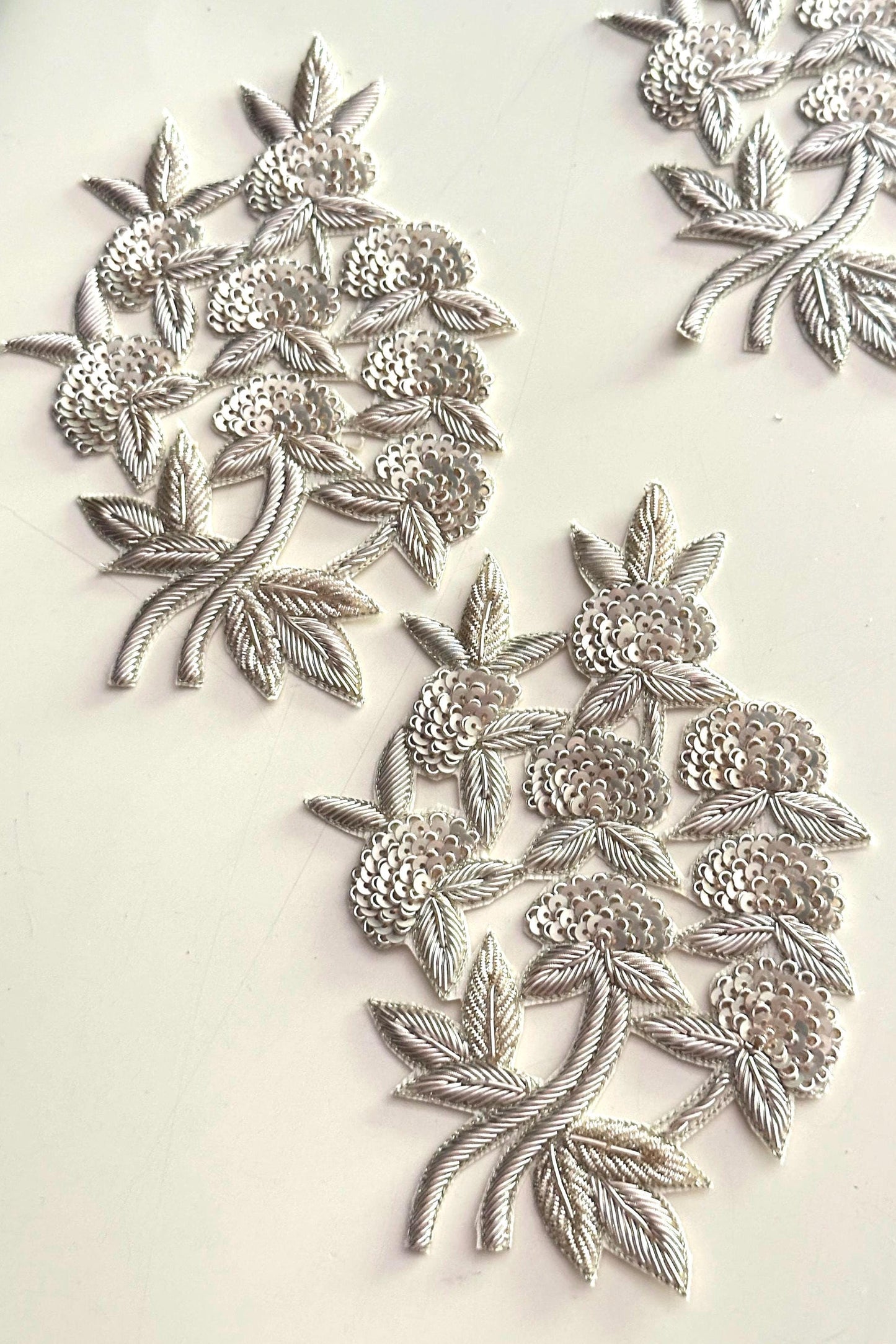 Zardozi Floral Embroidery Appliqué Handmade Sequin Patch For Bridal Dress Saree Designer Couture Gown Designer Jacket Indian Artisan Motif