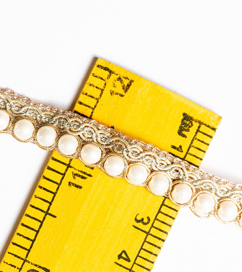 Pearl Edging & Zari Embroidery Indian Narrow Lace Trim Sari Trim Gift Wrapping Holiday Decor Trim