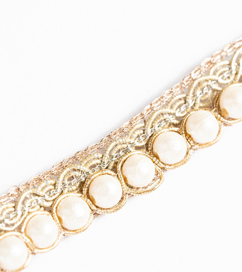 Pearl Edging & Zari Embroidery Indian Narrow Lace Trim Sari Trim Gift Wrapping Holiday Decor Trim