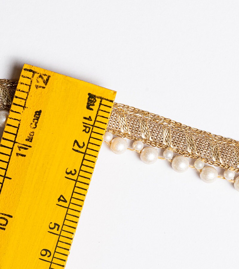 Light Gold Pearl Seed Bead Decorative Lace Trim Indian Embroidered Edging Lace