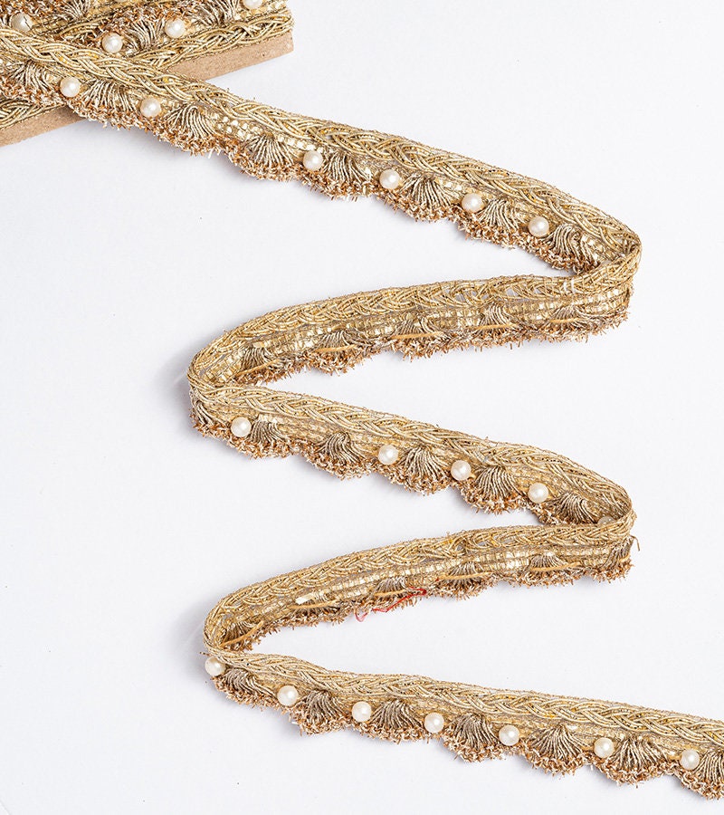 Pearl Bead Scallop Tassel Trim Indian Embroidery Crafting Lace Sew-On Trim