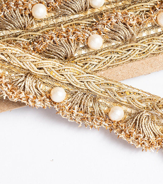 Gold Ornate Pearl Tassel Trim