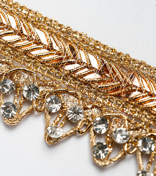 Glamorous Rhinestone Lace Trim Gold